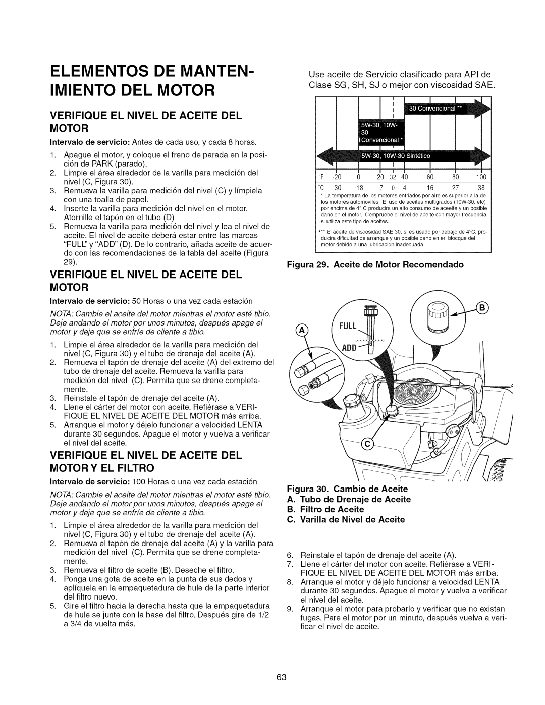 Craftsman ZTS 6000, 107.289860 manual Elementos De Manten- Imiento Del Motor, Verifique El Nivel De Aceite Del Motor 