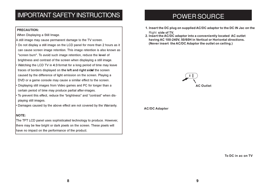 Craig CLC503 manual Important Safety Instructions, Power Source 