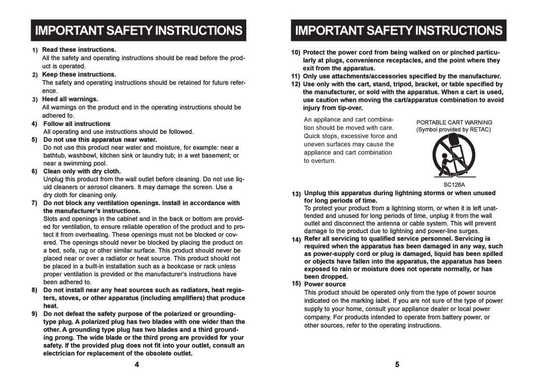 Craig CLC503 manual Important Safety Instructions 