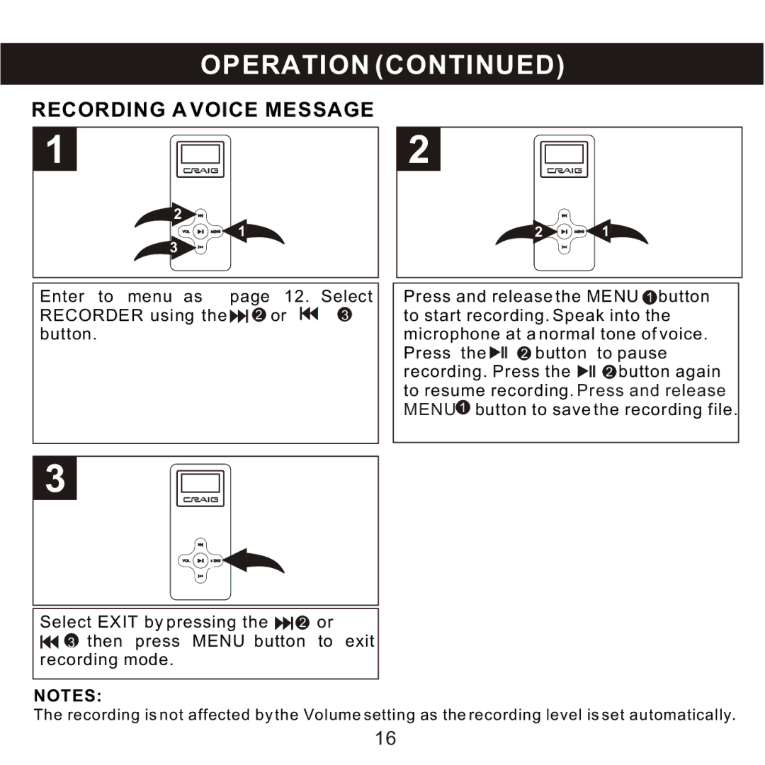 Craig CMP168C owner manual Recording a Voice Message, Abt 