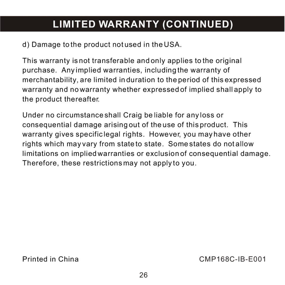 Craig owner manual CMP168C-IB-E001 