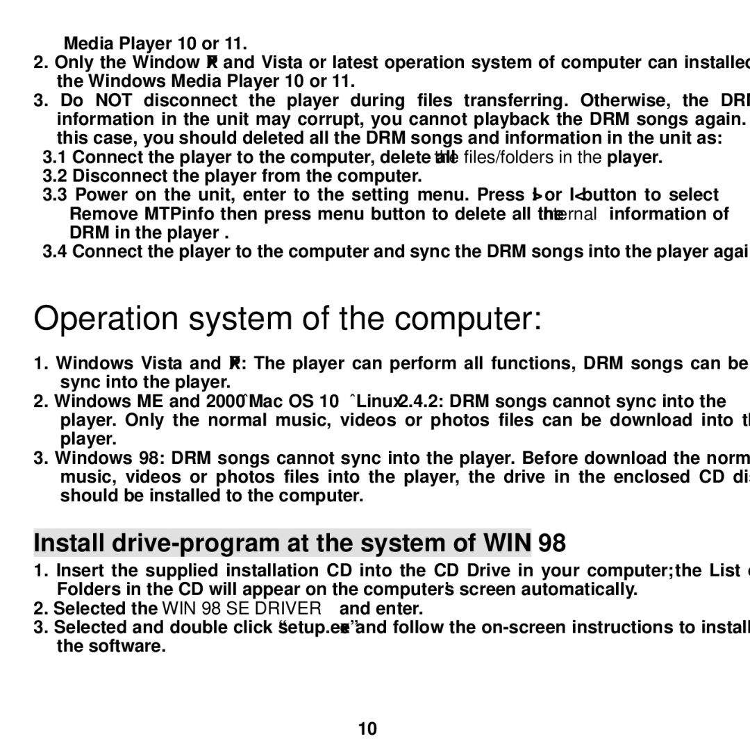 Craig CMP615D manual Operation system of the computer, Install drive-program at the system of WIN 