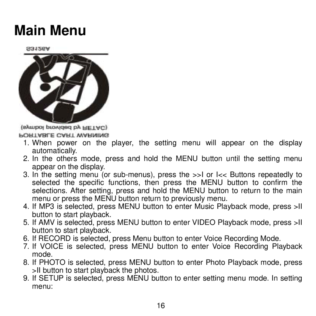 Craig CMP615D manual Main Menu 