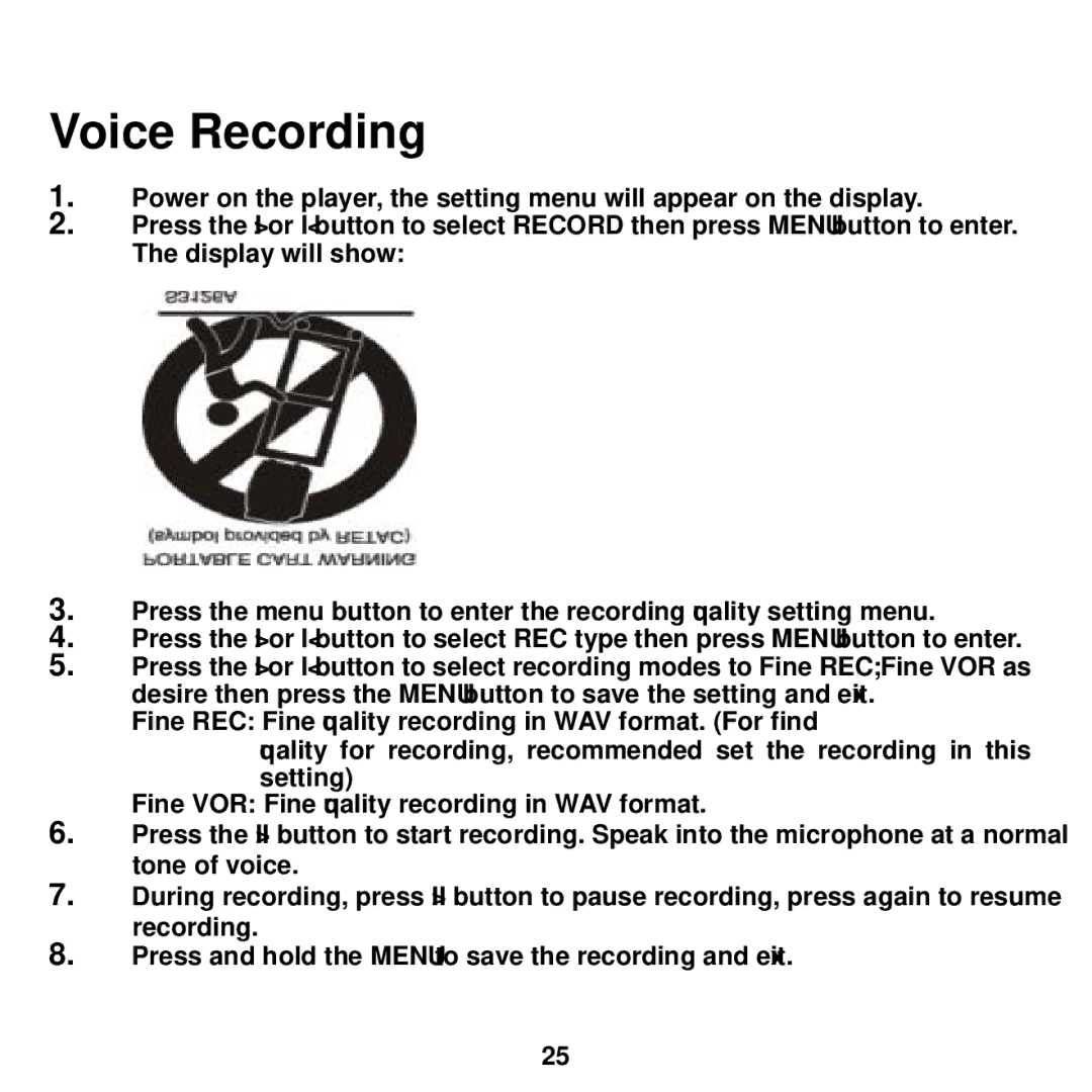 Craig CMP615D manual Voice Recording 