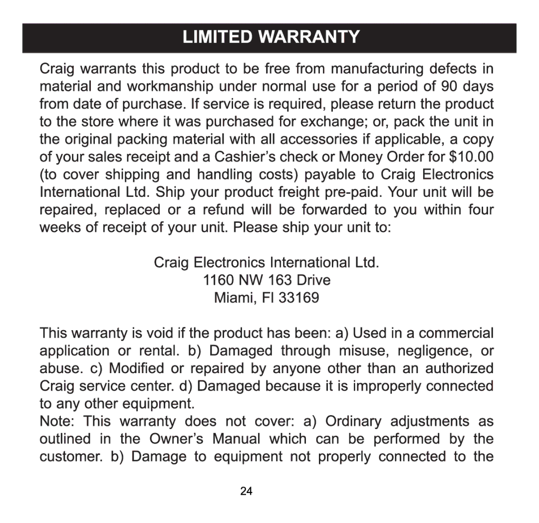 Craig CMP616F manual 