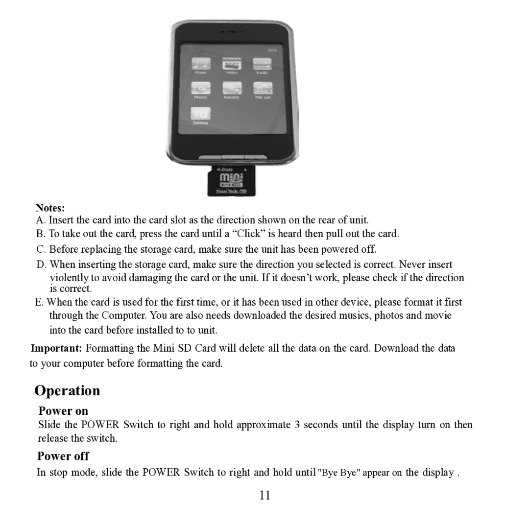 Craig CMP621F manual Operation, Power on 