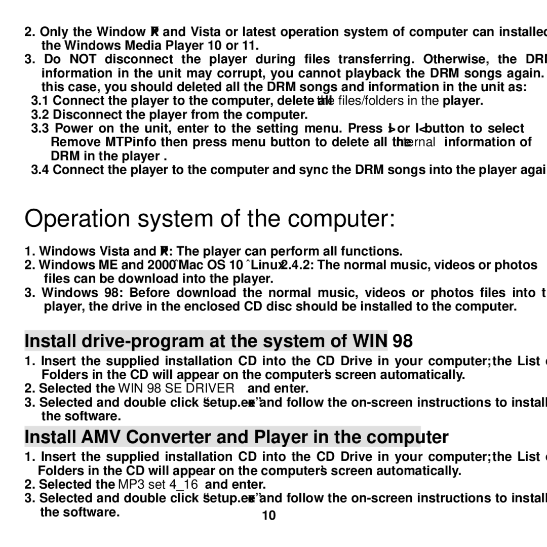 Craig CMP622E manual Operation system of the computer, Install drive-program at the system of WIN 