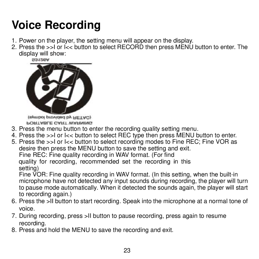 Craig CMP622E manual Voice Recording 