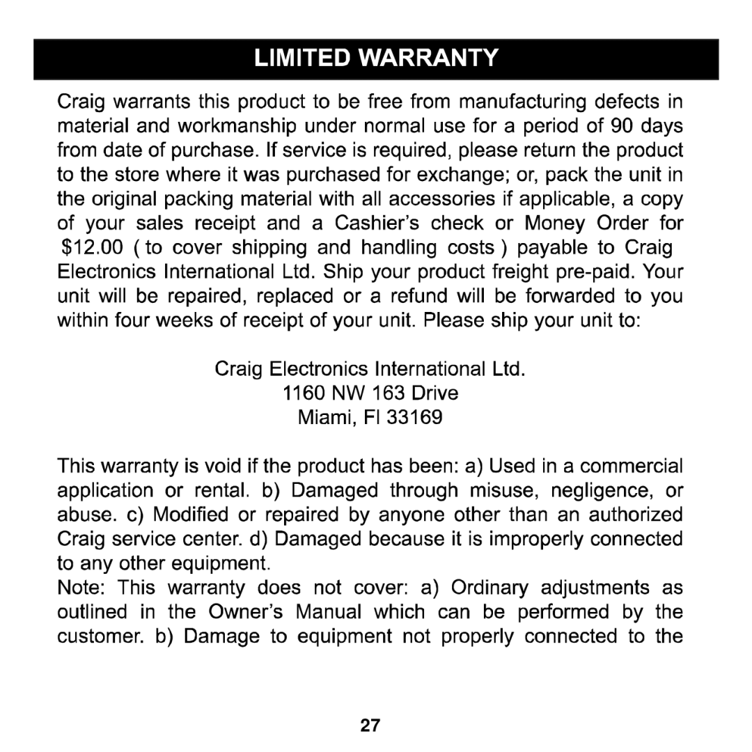 Craig CMP622E manual 