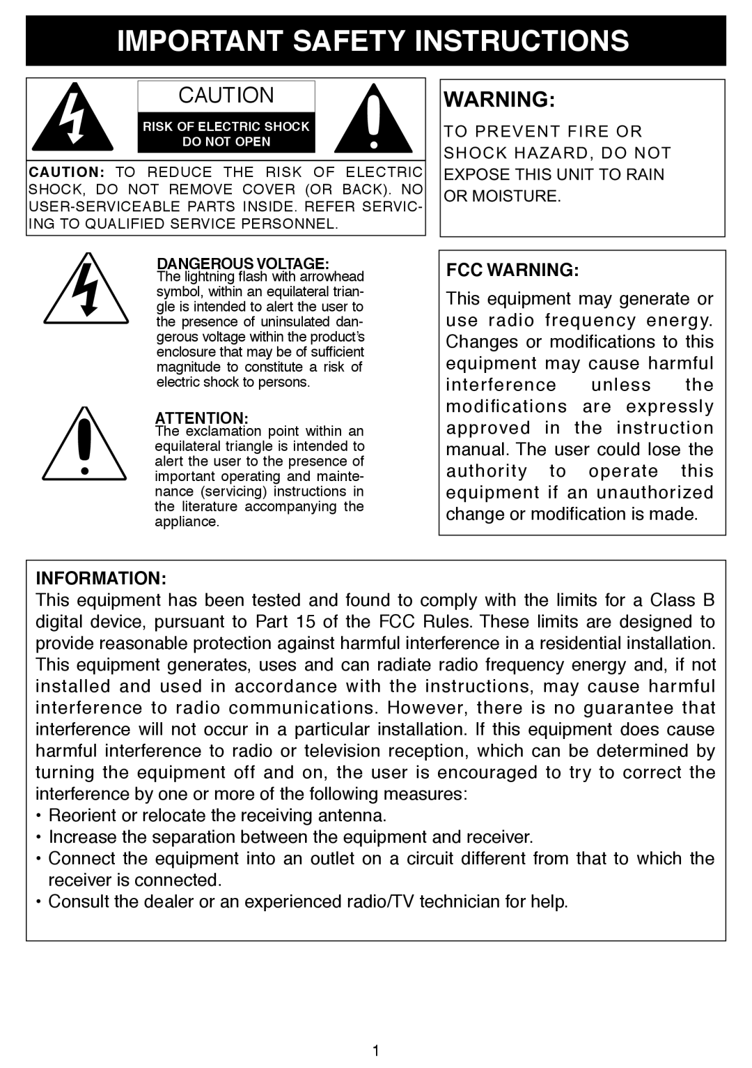 Craig CVD508 manual Important Safety Instructions 