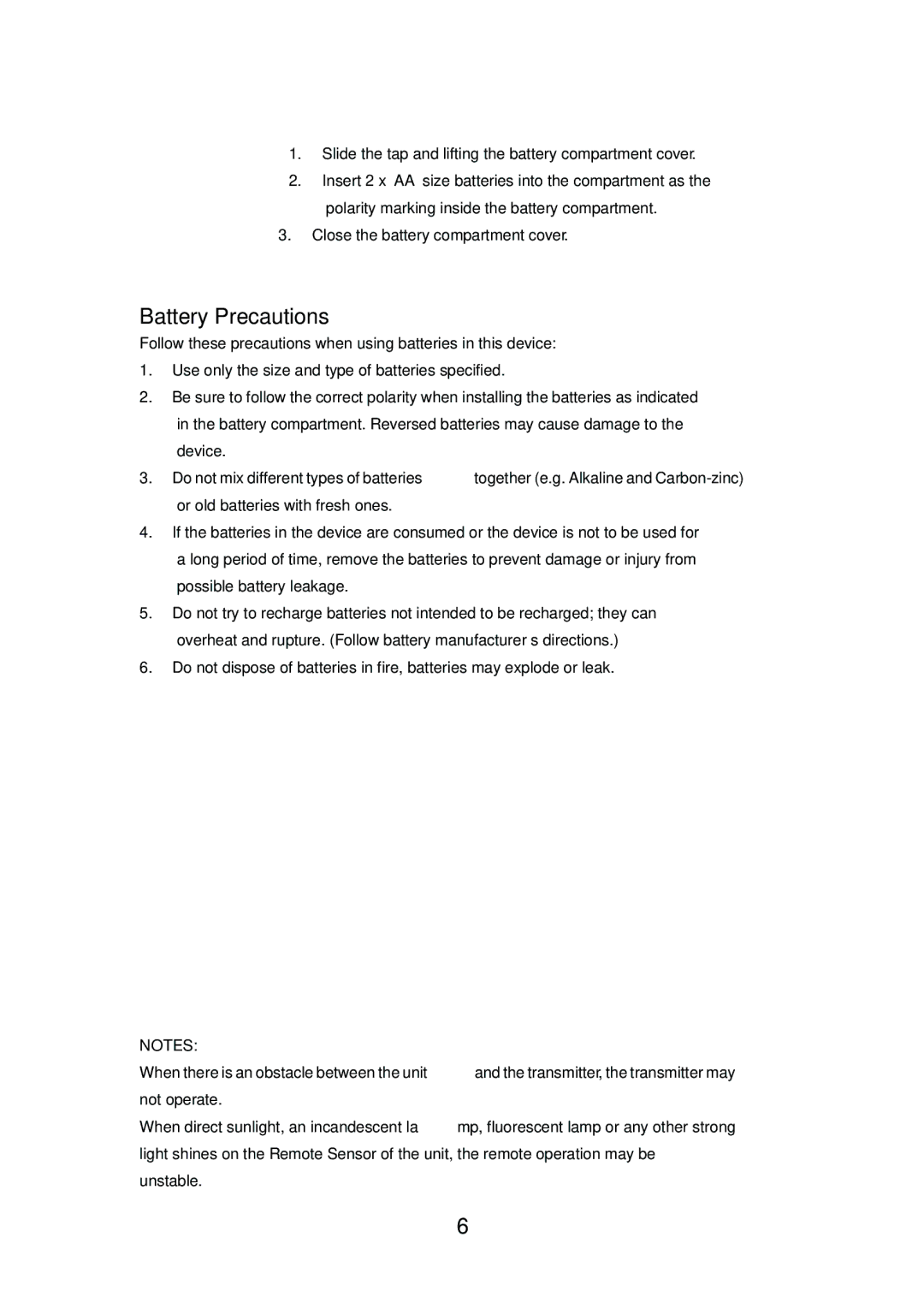 Craig CVD508 manual Battery Precautions 