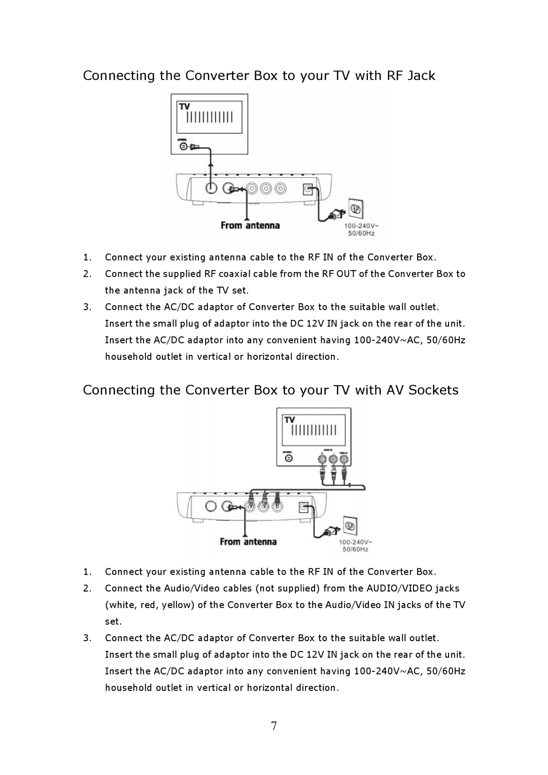 Craig CVD508 Connecting the Converter Box to your TV with RF Jack, Connecting the Converter Box to your TV with AV Sockets 