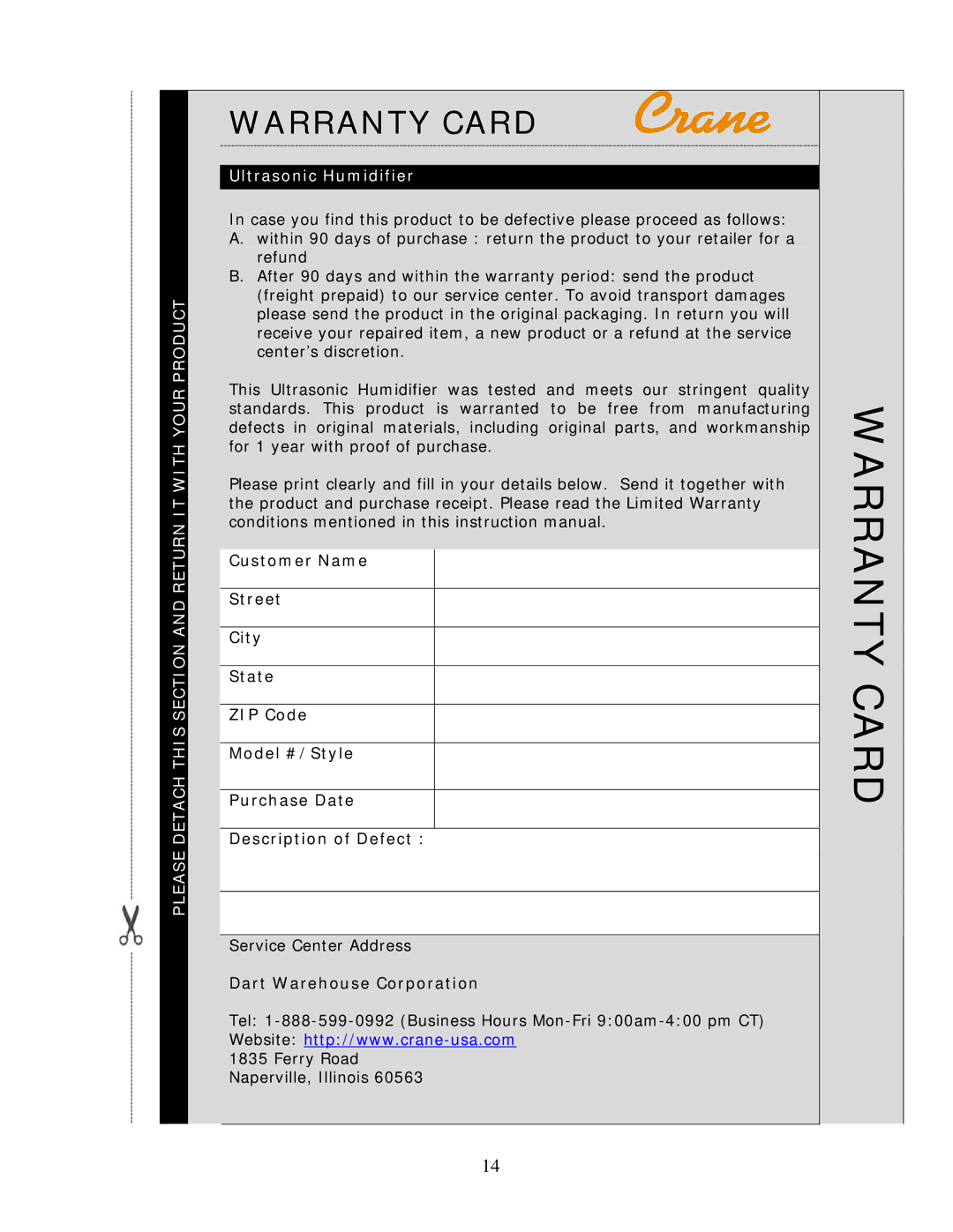 Crane EE-3184-4138 manual Warranty Card 