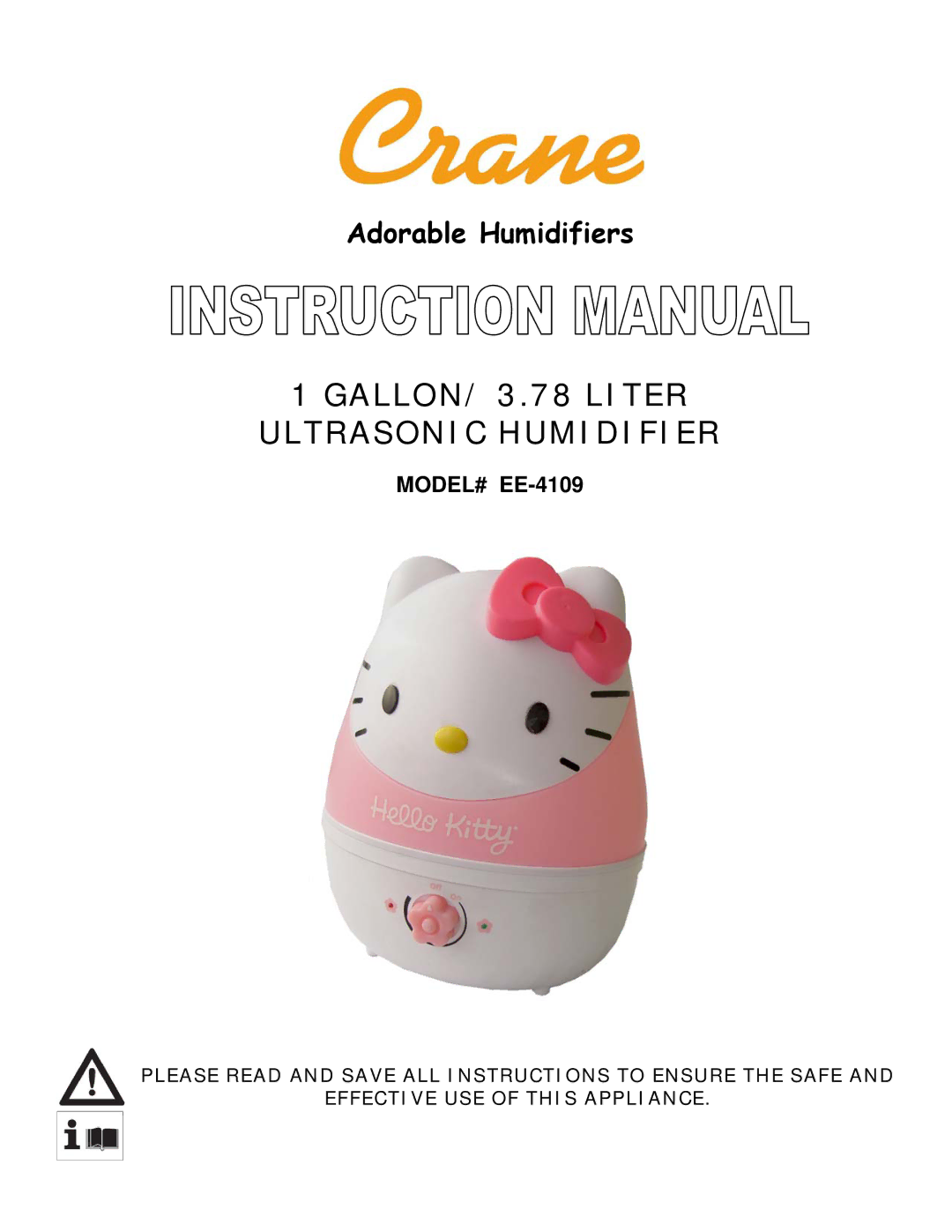 Crane manual GALLON/ 3.78 Liter Ultrasonic Humidifier, MODEL# EE-4109 