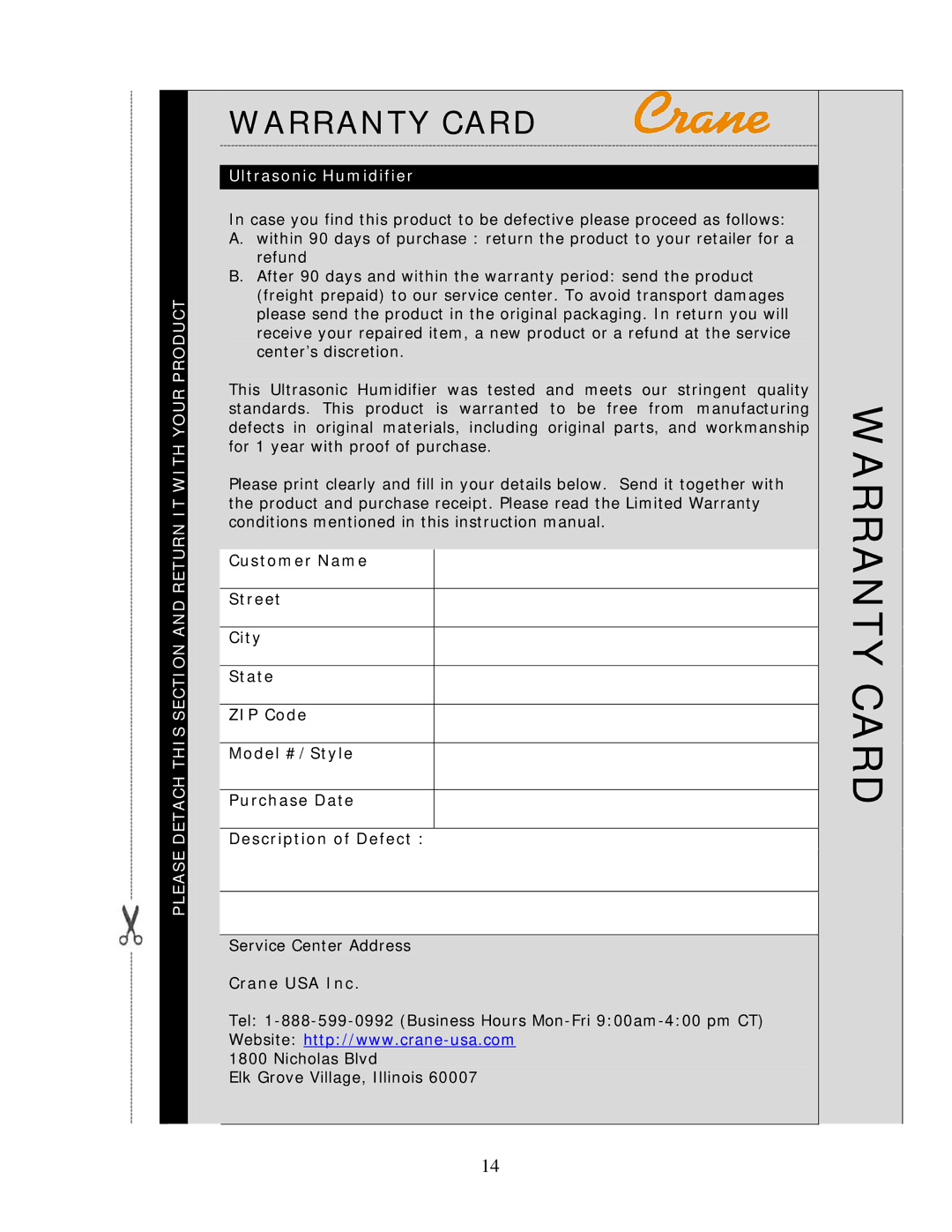 Crane EE-865, EE-5058 manual Warranty Card 