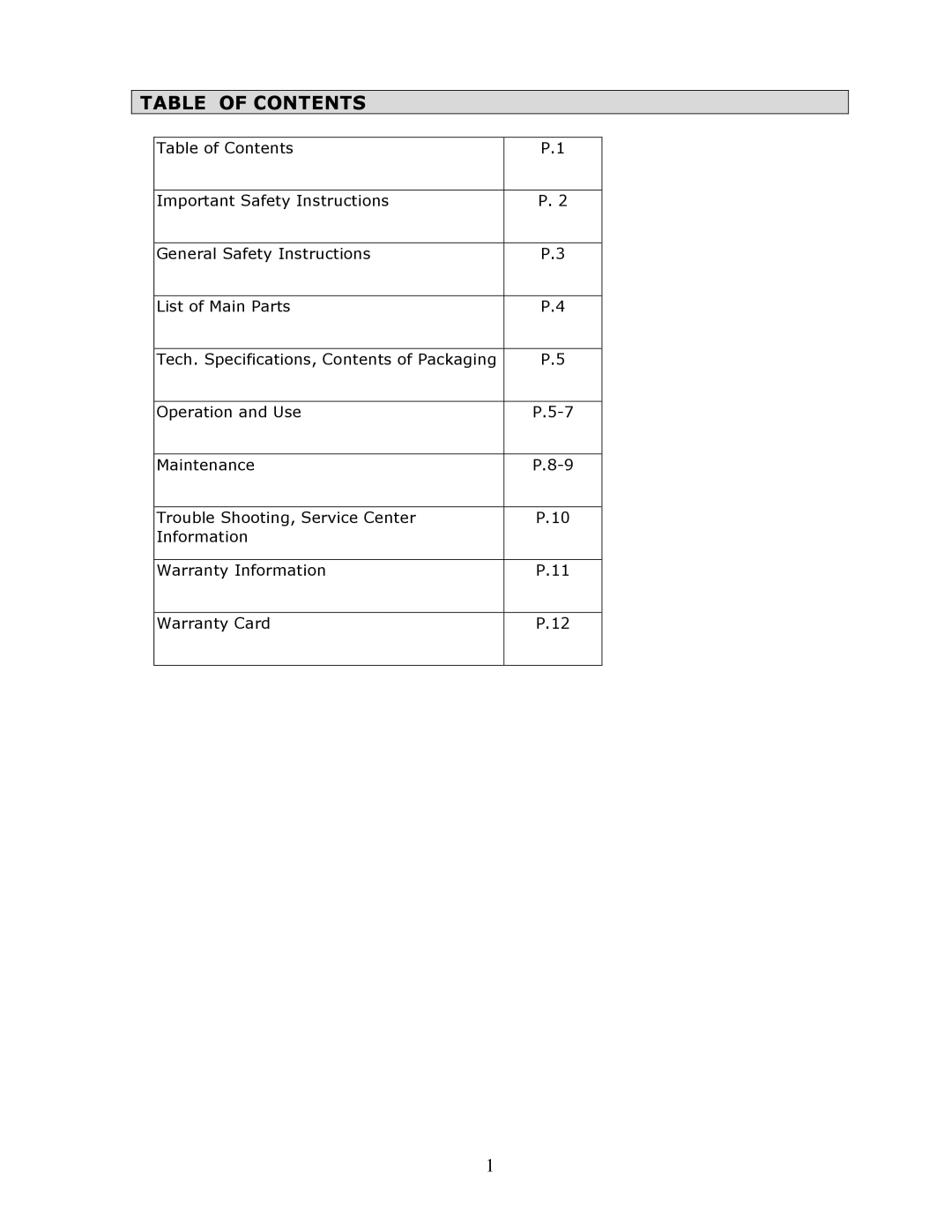 Crane EE-864 manual Table of Contents 