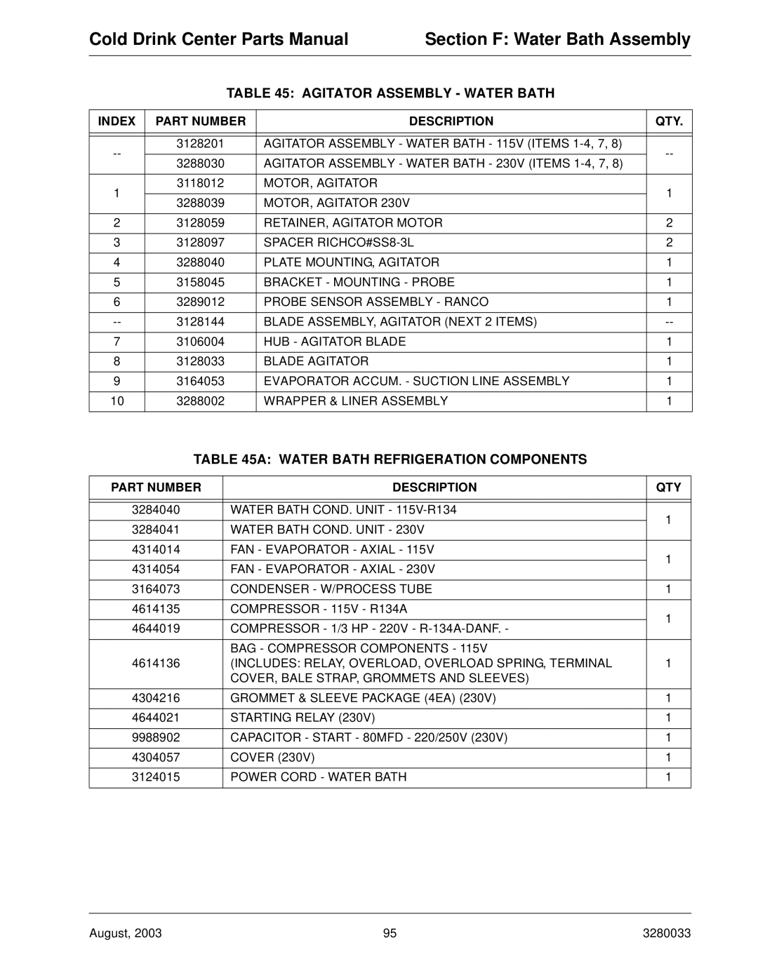 Crane Merchandising Systems 327, 328 manual Water Bath Refrigeration Components 