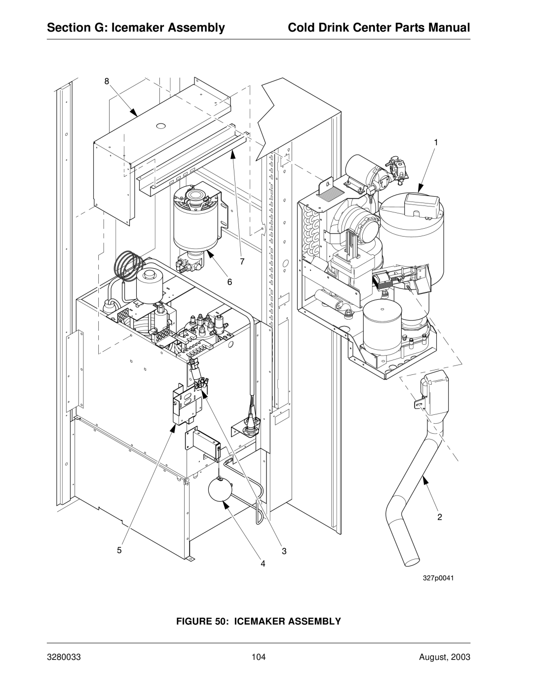 Crane Merchandising Systems 328, 327 manual Section G Icemaker Assembly Cold Drink Center Parts Manual 