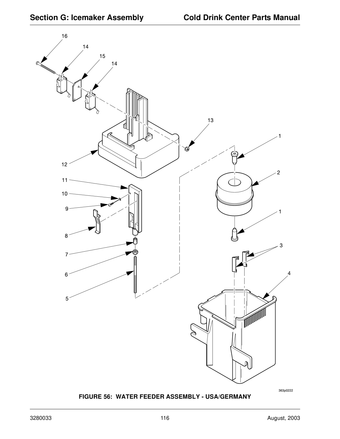 Crane Merchandising Systems 328, 327 manual Water Feeder Assembly USA/GERMANY 