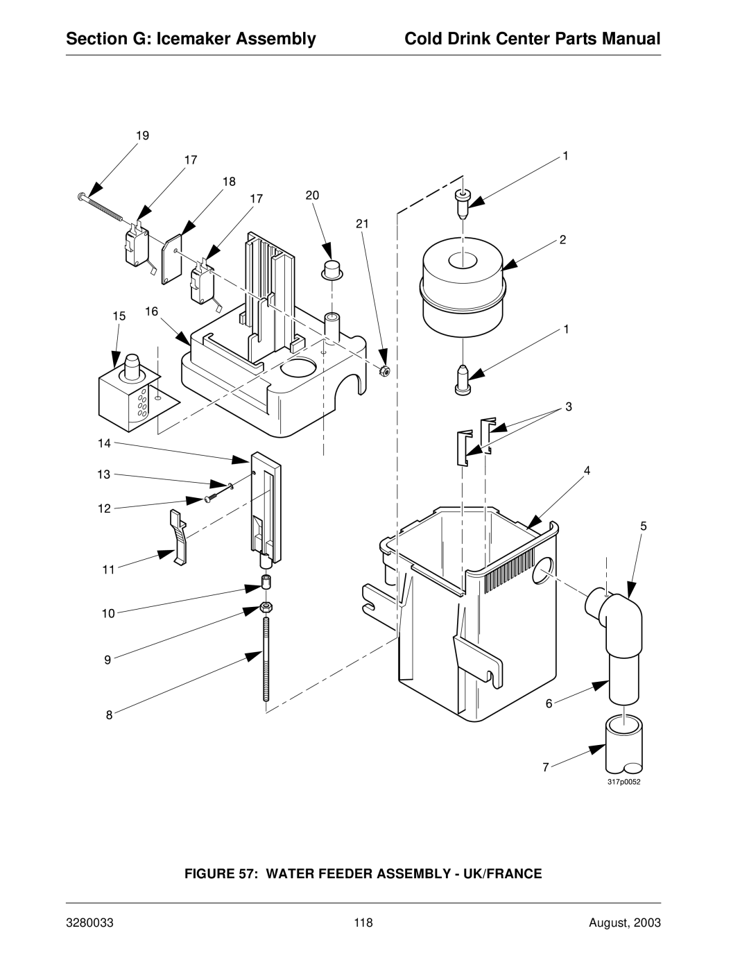 Crane Merchandising Systems 328, 327 manual Water Feeder Assembly UK/FRANCE 