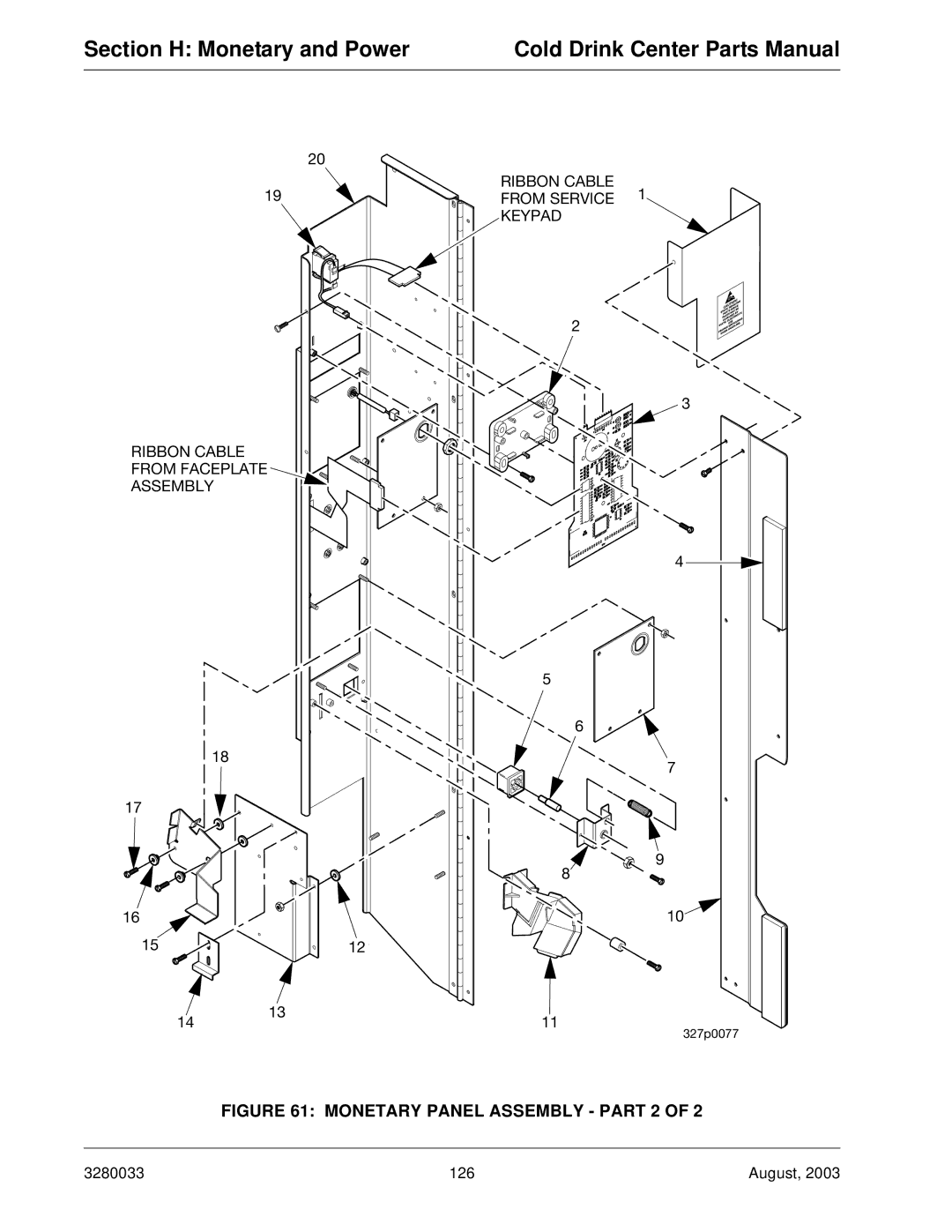 Crane Merchandising Systems 328, 327 manual Monetary Panel Assembly Part 2 