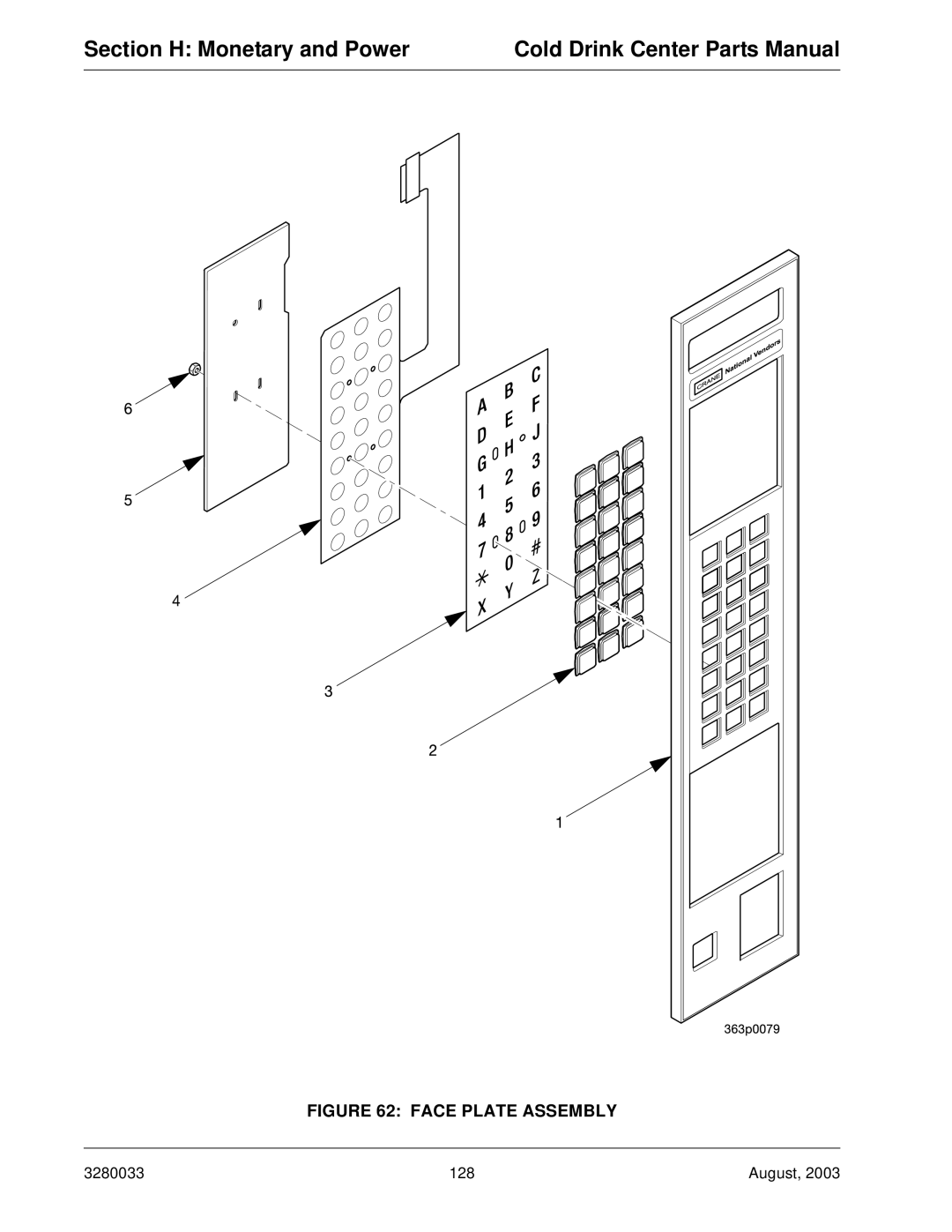 Crane Merchandising Systems 328, 327 manual Face Plate Assembly 