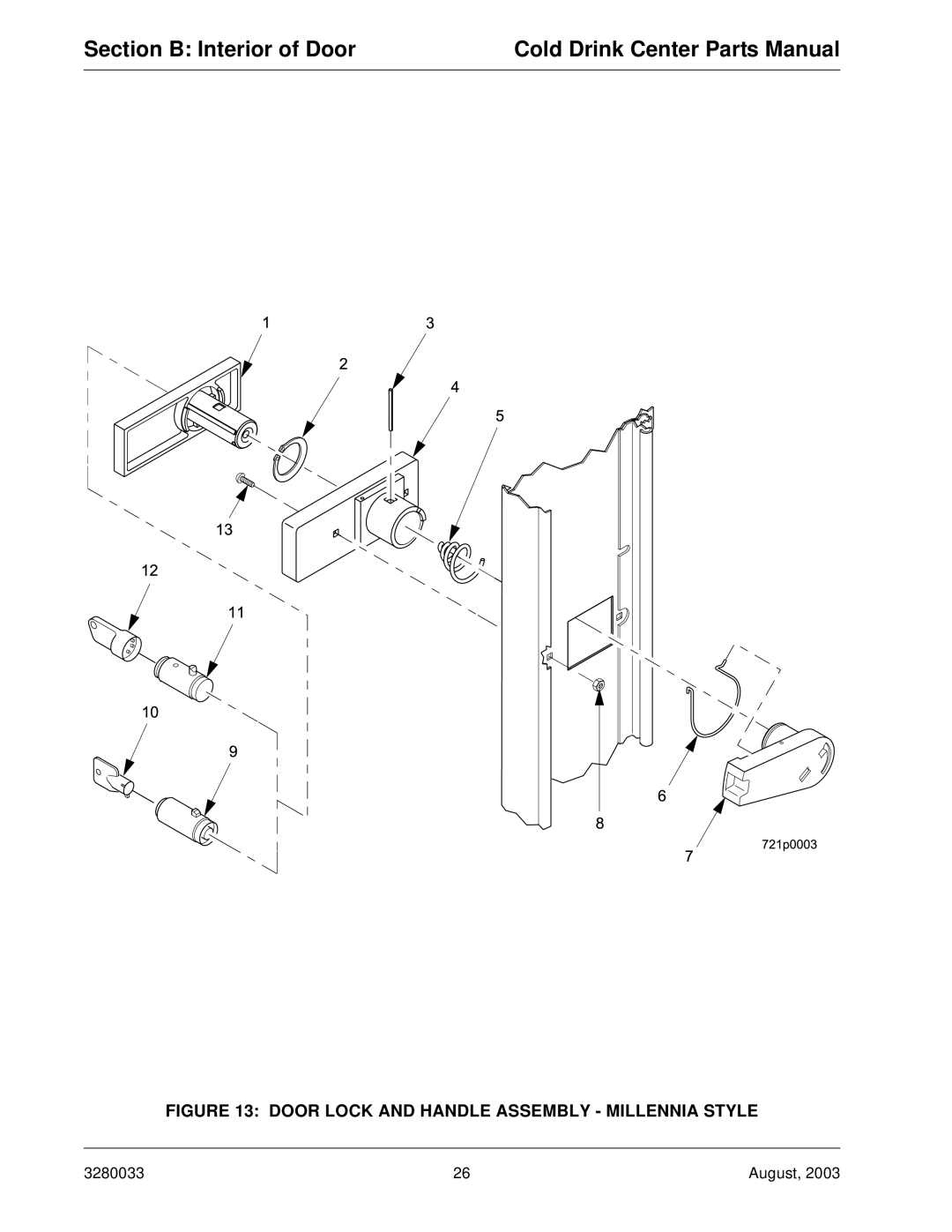 Crane Merchandising Systems 328, 327 manual Door Lock and Handle Assembly Millennia Style 