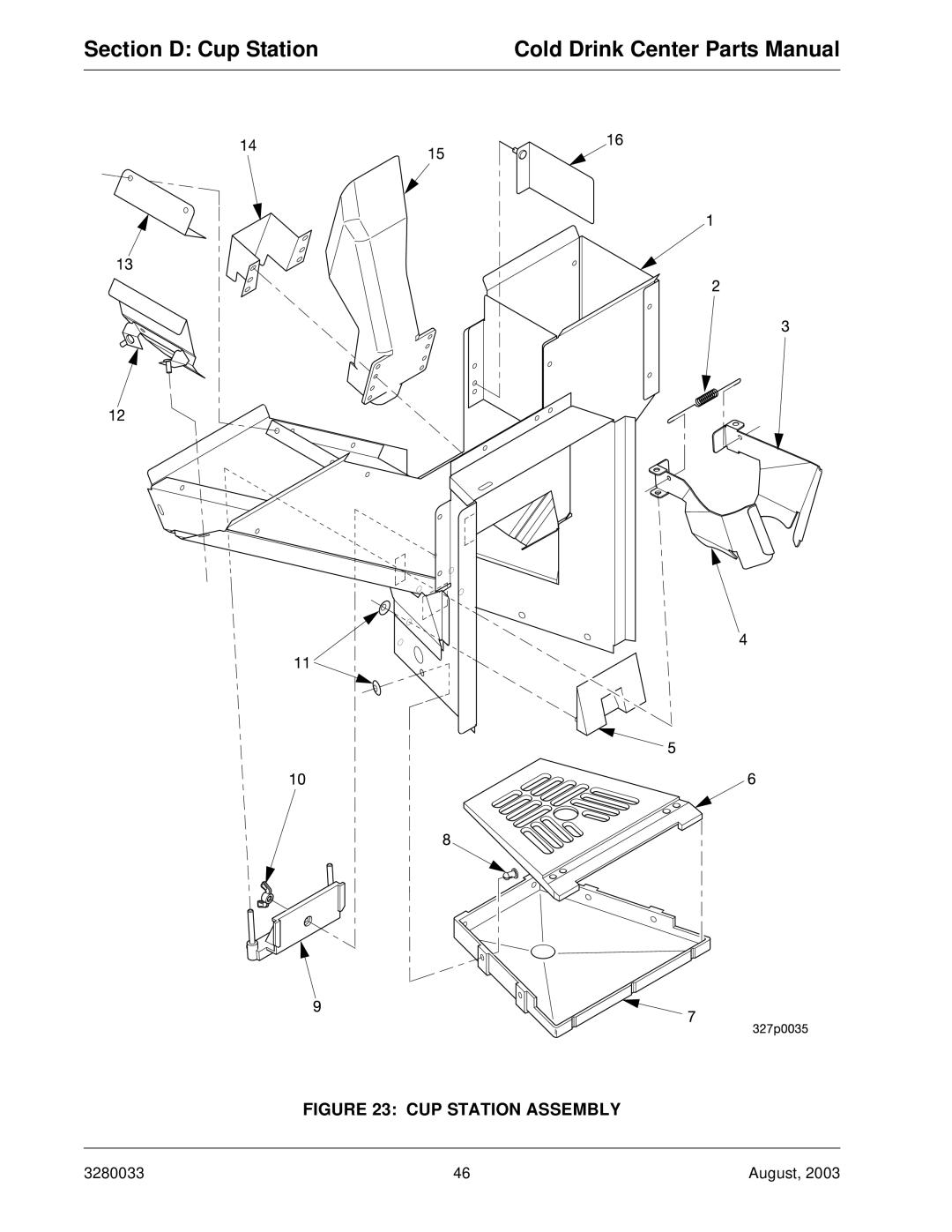 Crane Merchandising Systems 328, 327 manual Section D Cup Station 