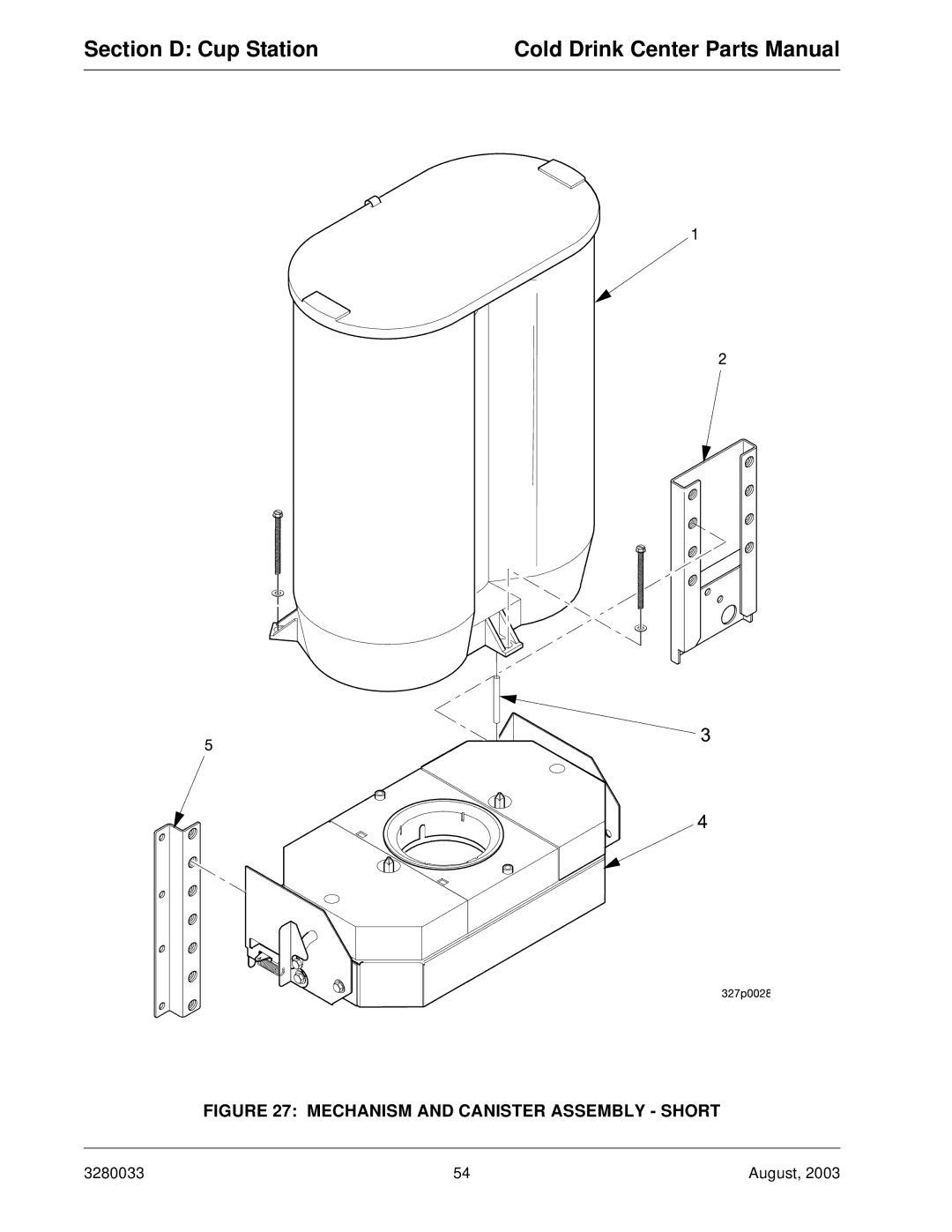 Crane Merchandising Systems 328, 327 manual Mechanism and Canister Assembly Short 