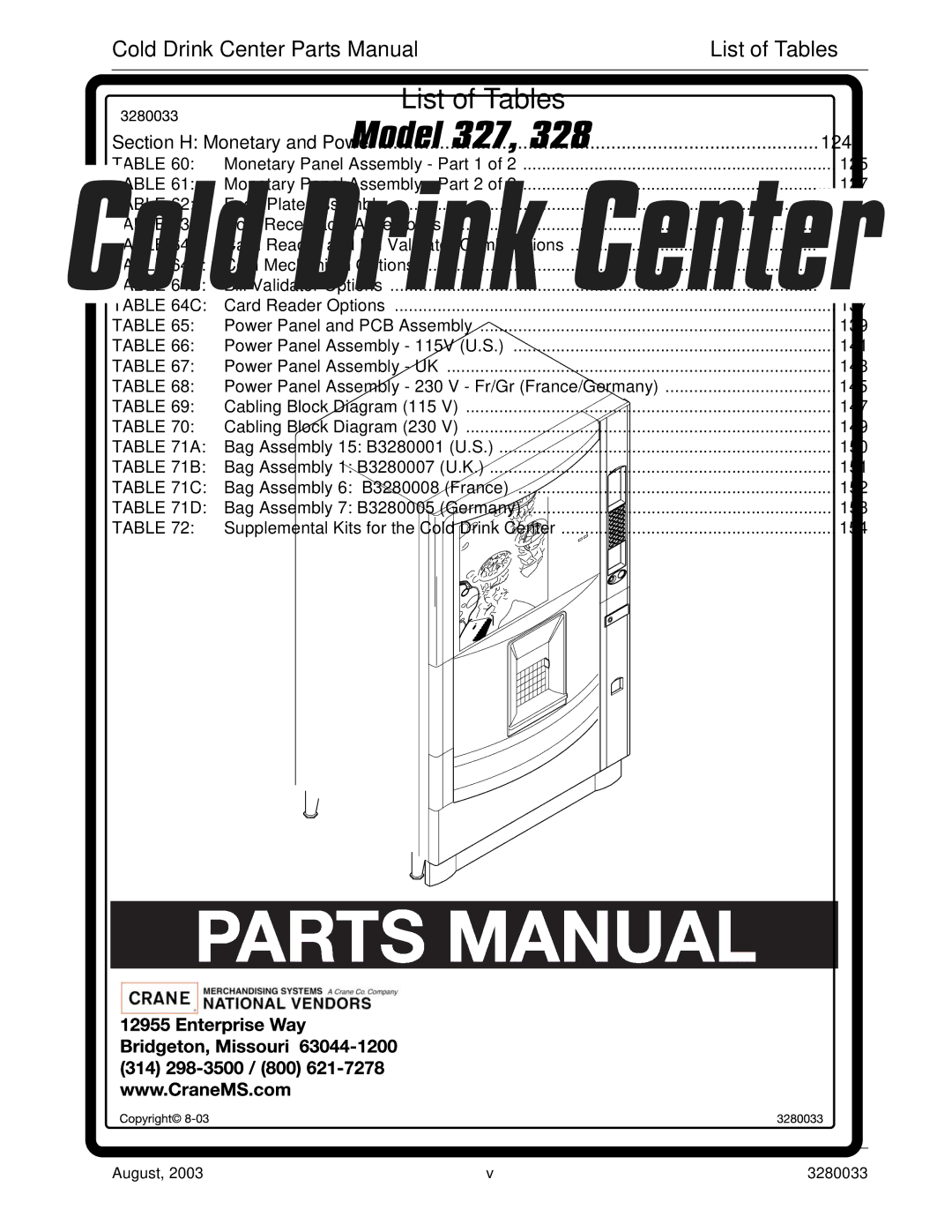 Crane Merchandising Systems 327, 328 manual 125 