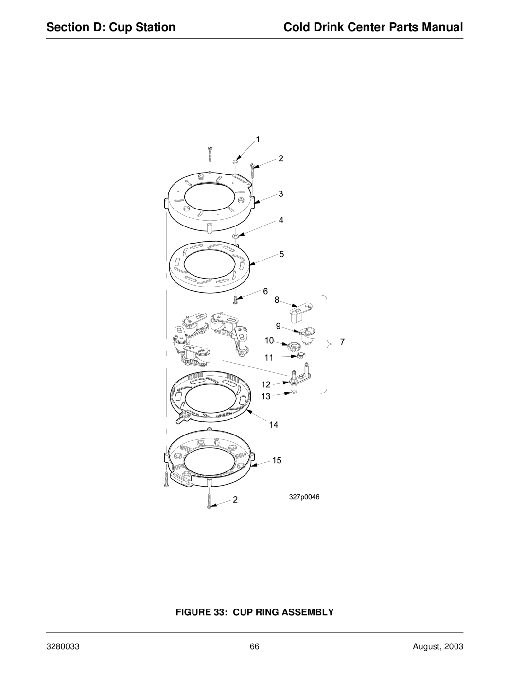 Crane Merchandising Systems 328, 327 manual CUP Ring Assembly 