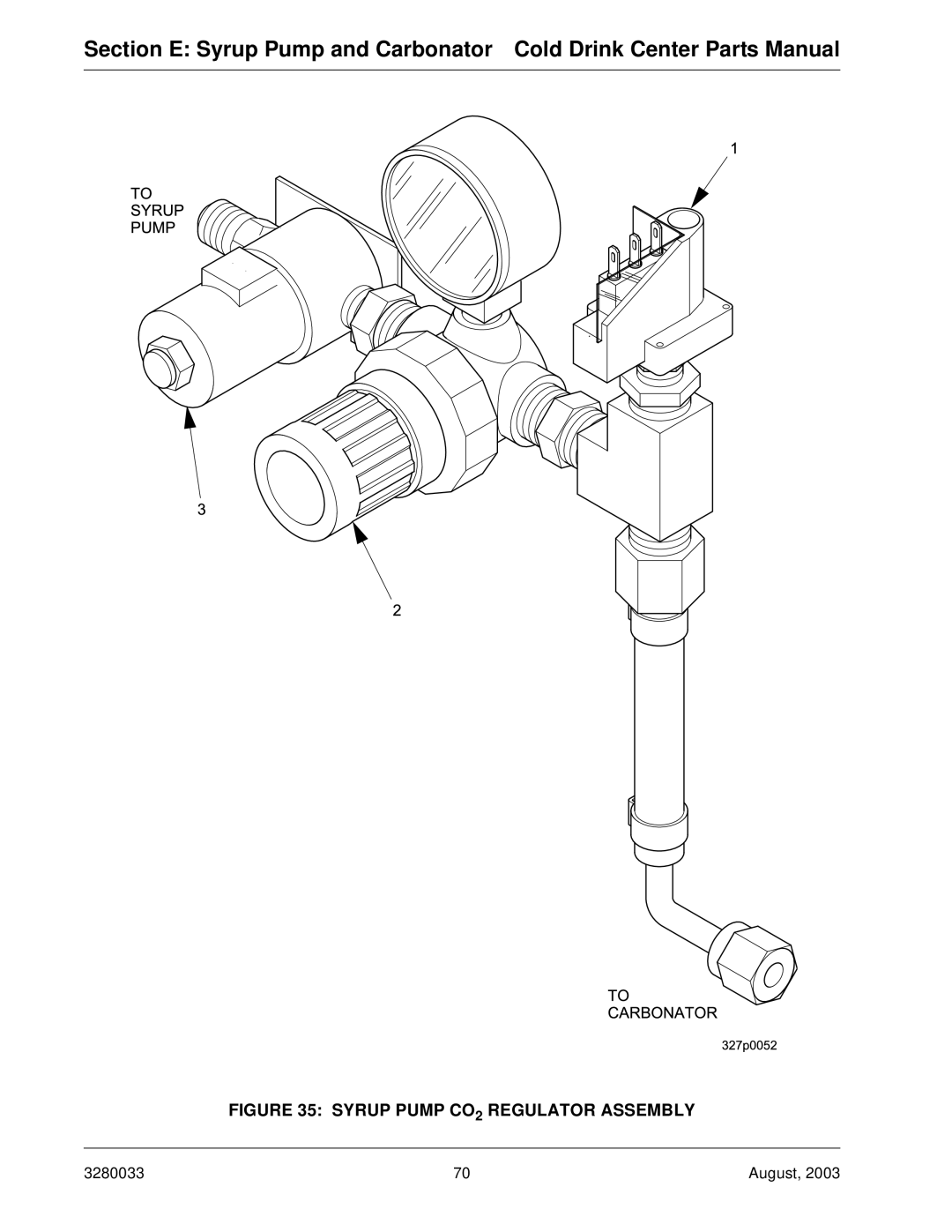 Crane Merchandising Systems 328, 327 manual Syrup Pump CO2 Regulator Assembly 