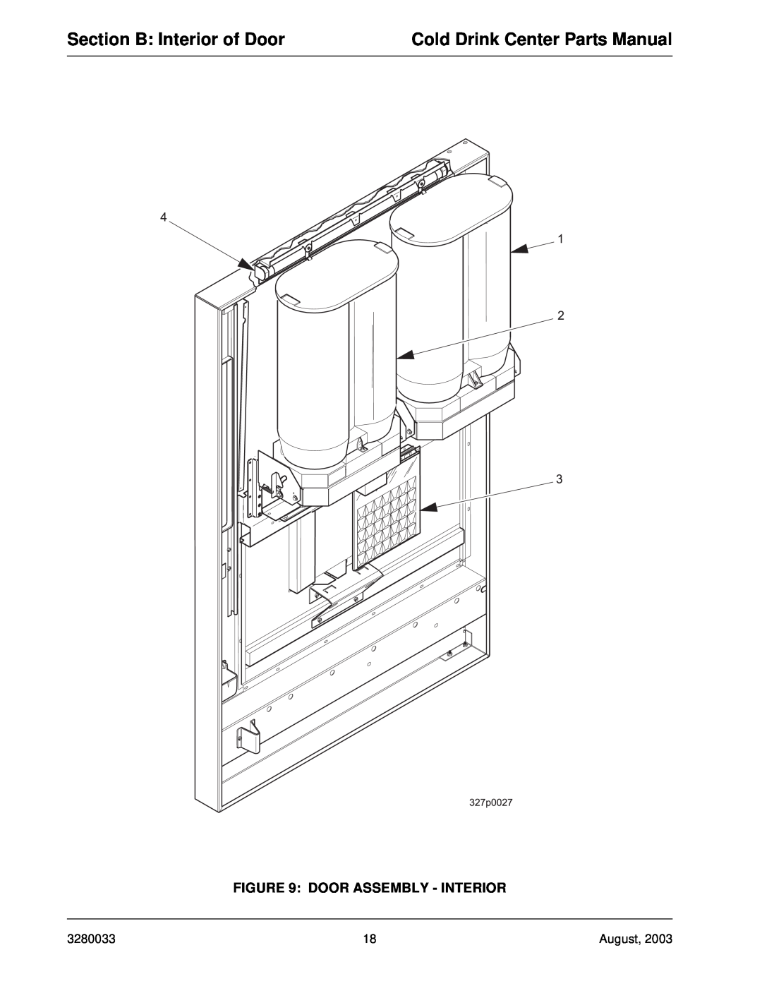 Crane Merchandising Systems 328, 327 Section B Interior of Door, Cold Drink Center Parts Manual, Door Assembly - Interior 