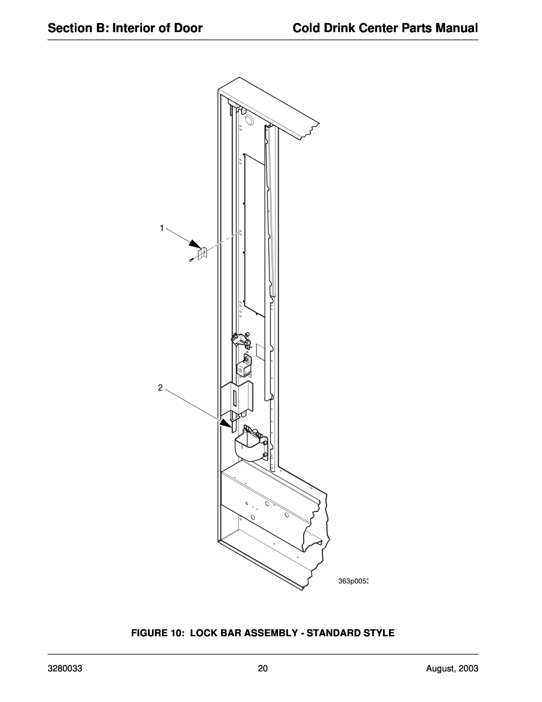 Crane Merchandising Systems 328, 327 manual Section B Interior of Door, Cold Drink Center Parts Manual 