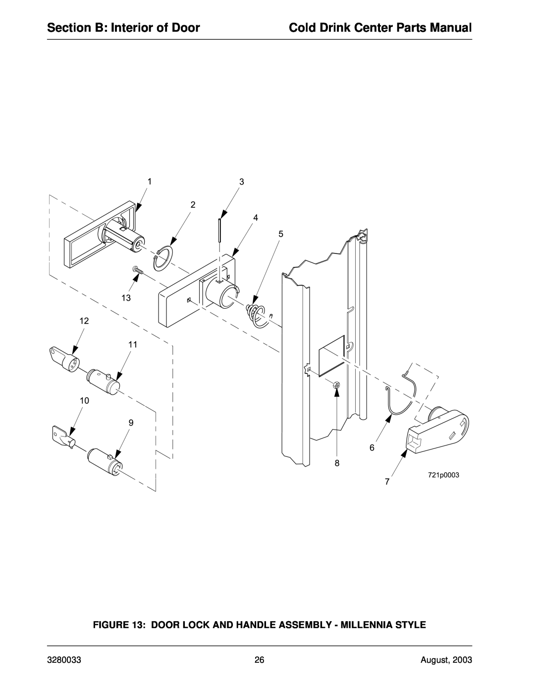 Crane Merchandising Systems 328, 327 manual Section B Interior of Door, Cold Drink Center Parts Manual 