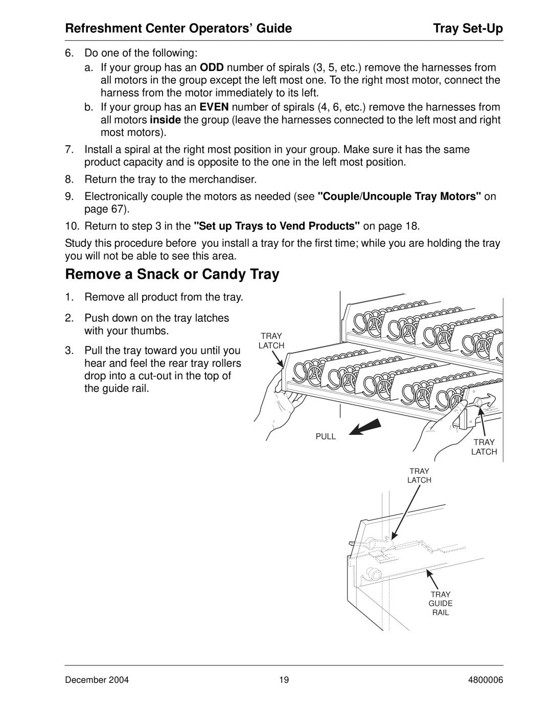 Crane Merchandising Systems 480 manual Remove a Snack or Candy Tray 