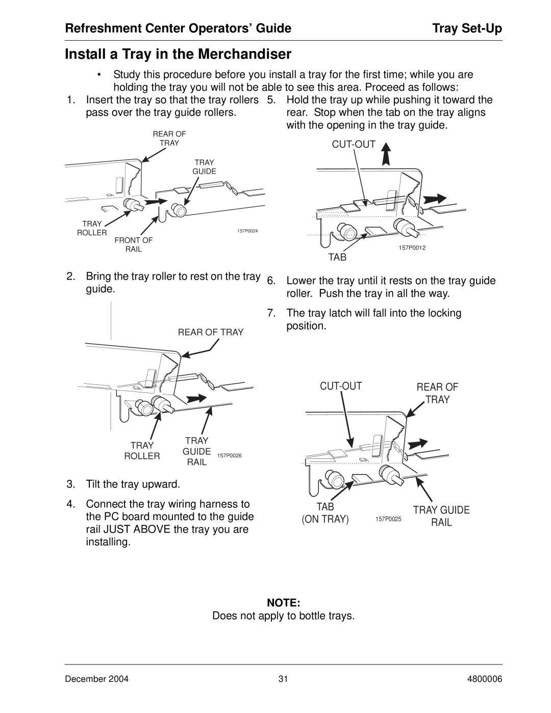 Crane Merchandising Systems 480 manual Install a Tray in the Merchandiser 