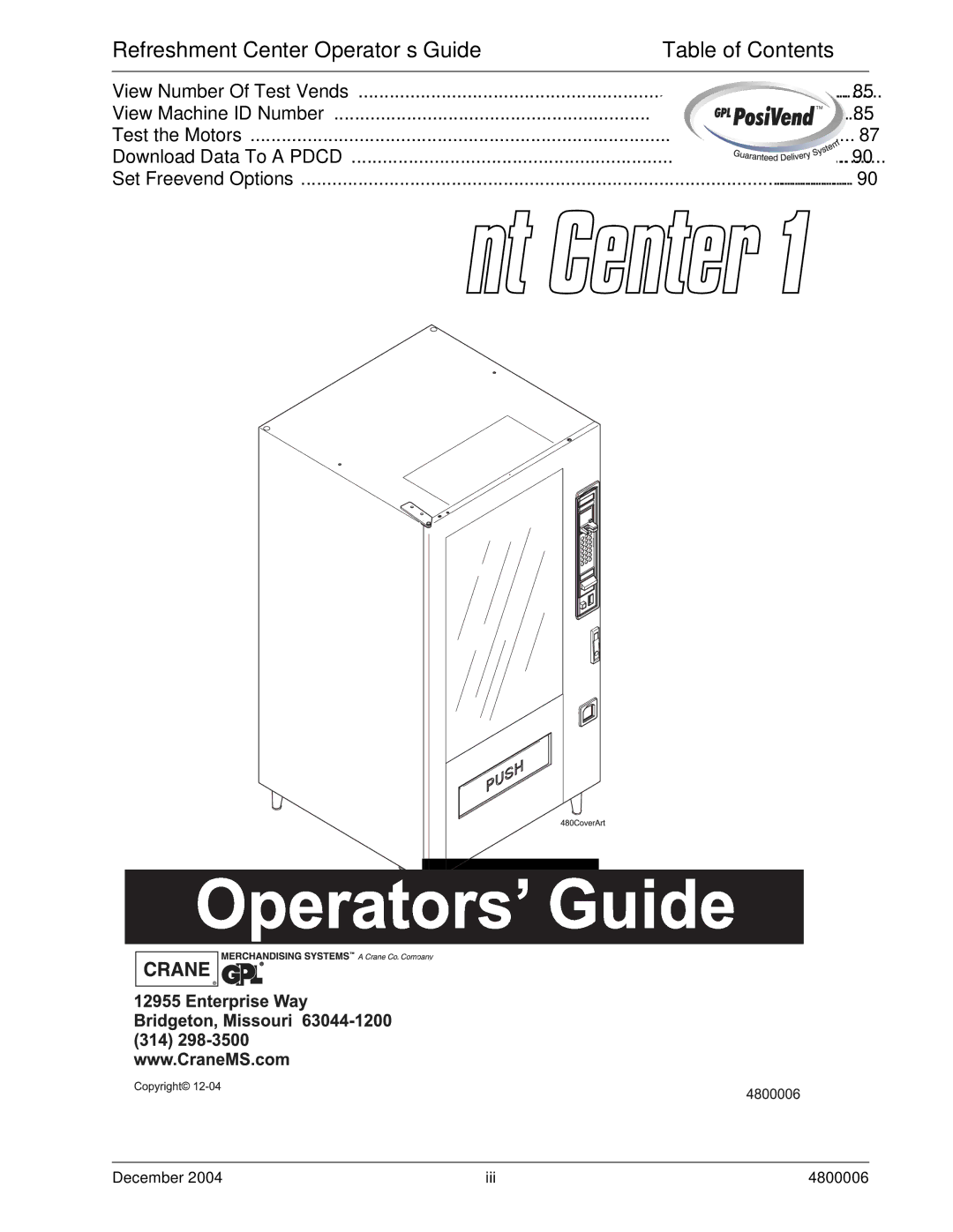 Crane Merchandising Systems manual December Iii 4800006 