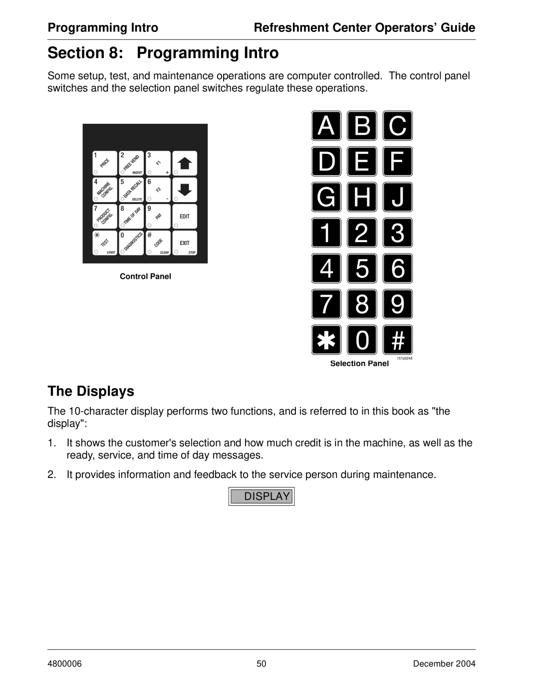 Crane Merchandising Systems 480 manual Programming Intro, Displays 