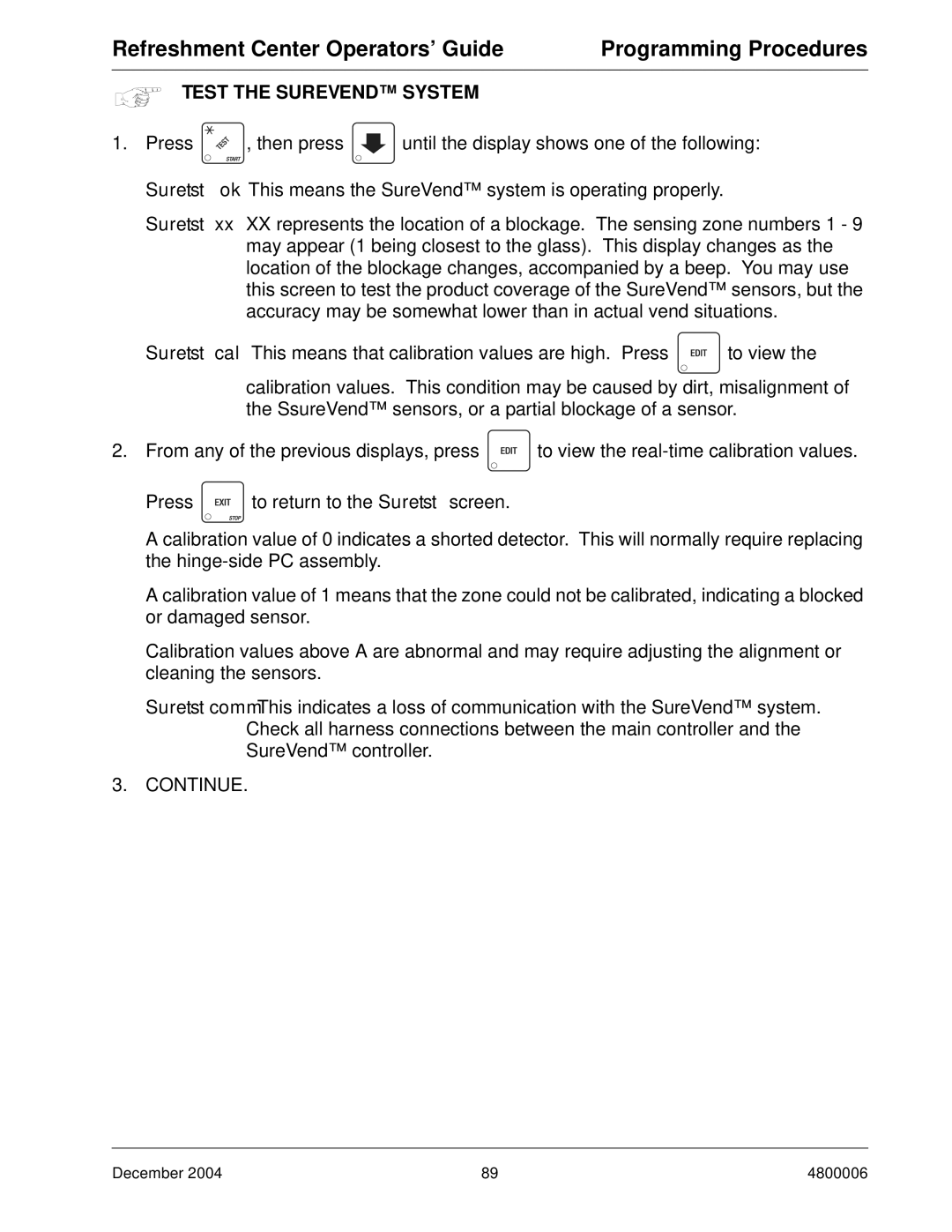 Crane Merchandising Systems 480 manual Suretst, Test the Surevend System 