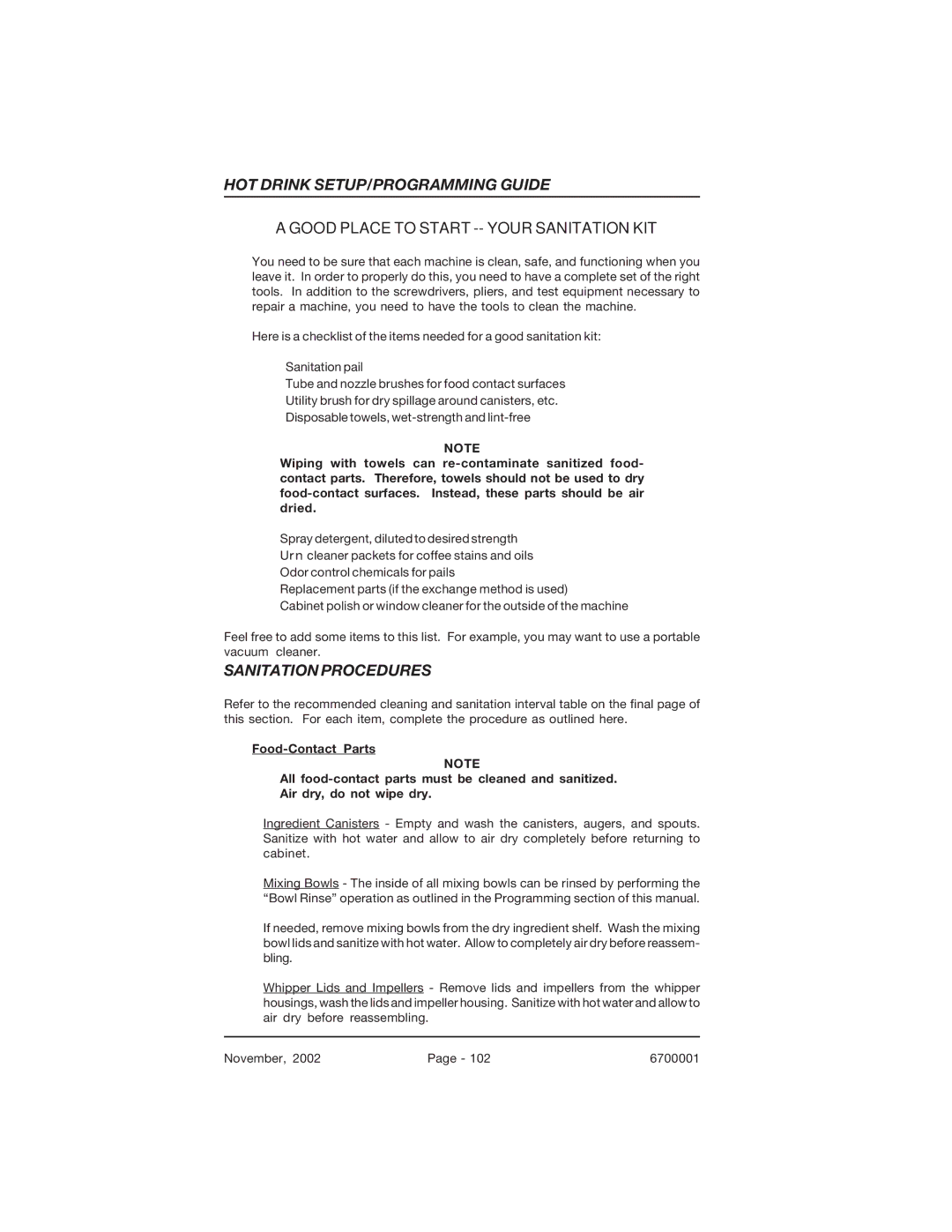 Crane Merchandising Systems 670, 678 manual Sanitation Procedures 