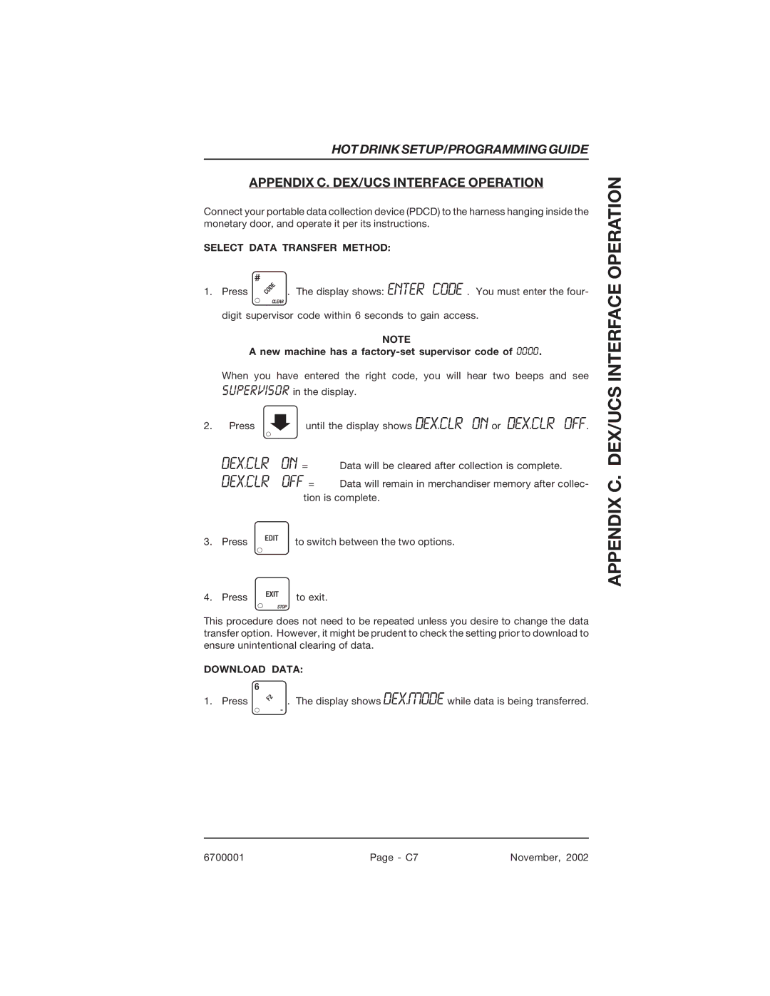 Crane Merchandising Systems 678, 670 manual Appendix C. DEX/UCS Interface Operation, Off = 