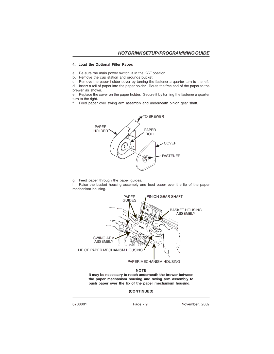 Crane Merchandising Systems 678, 670 manual Load the Optional Filter Paper 