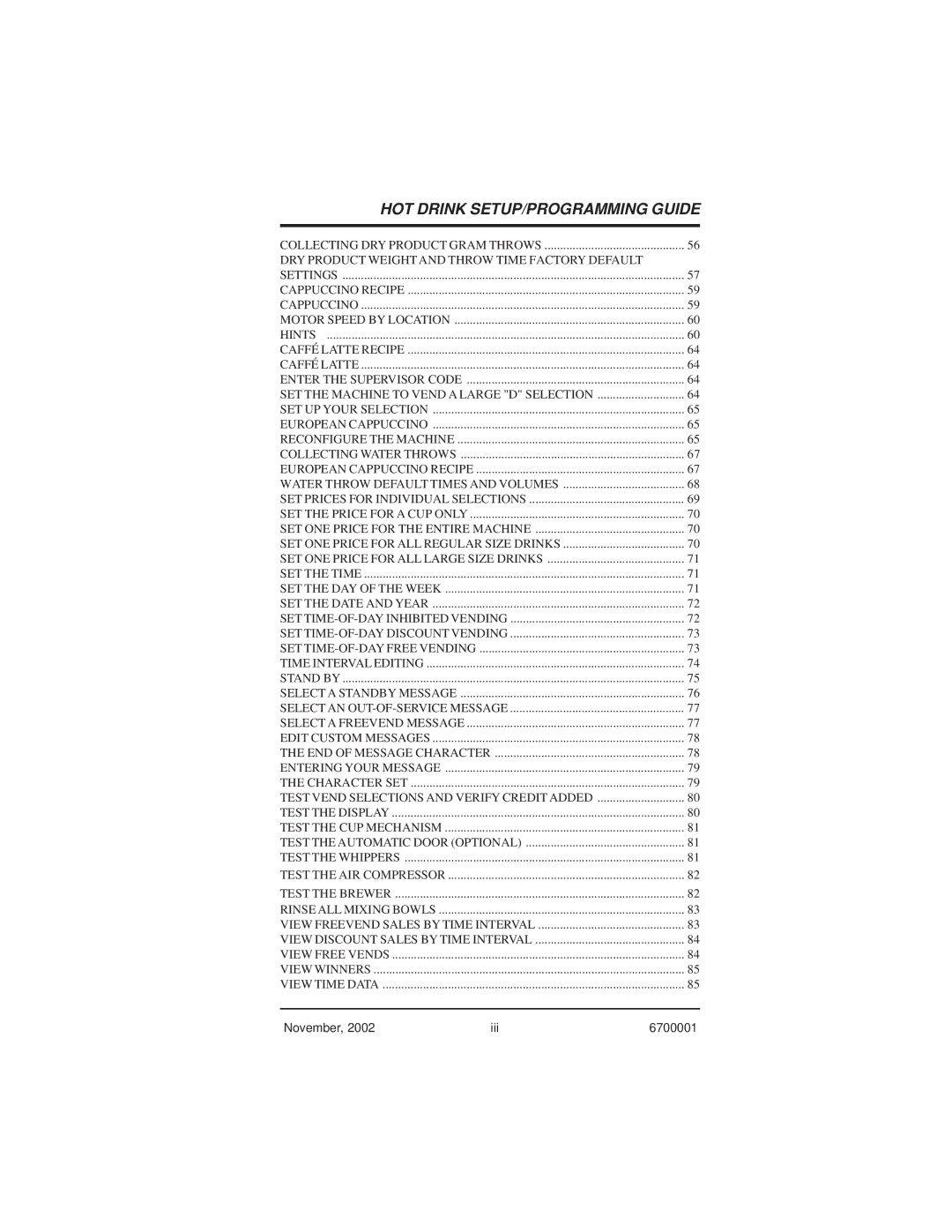 Crane Merchandising Systems 678 manual November Iii 6700001 