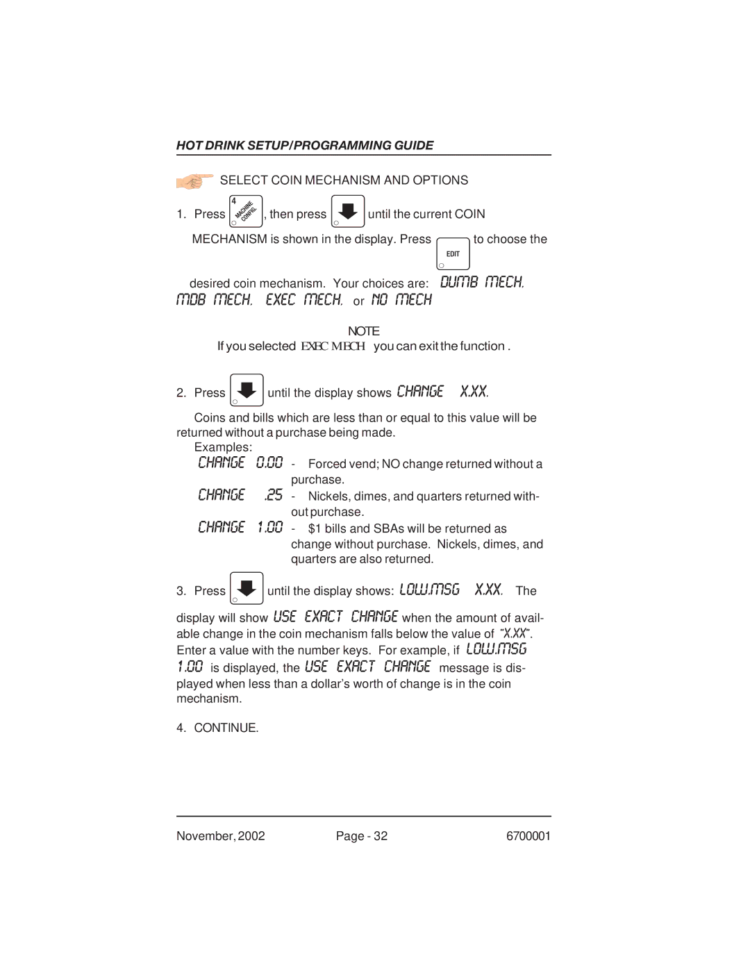 Crane Merchandising Systems 670, 678 manual MDB Mech, Select Coin Mechanism and Options 