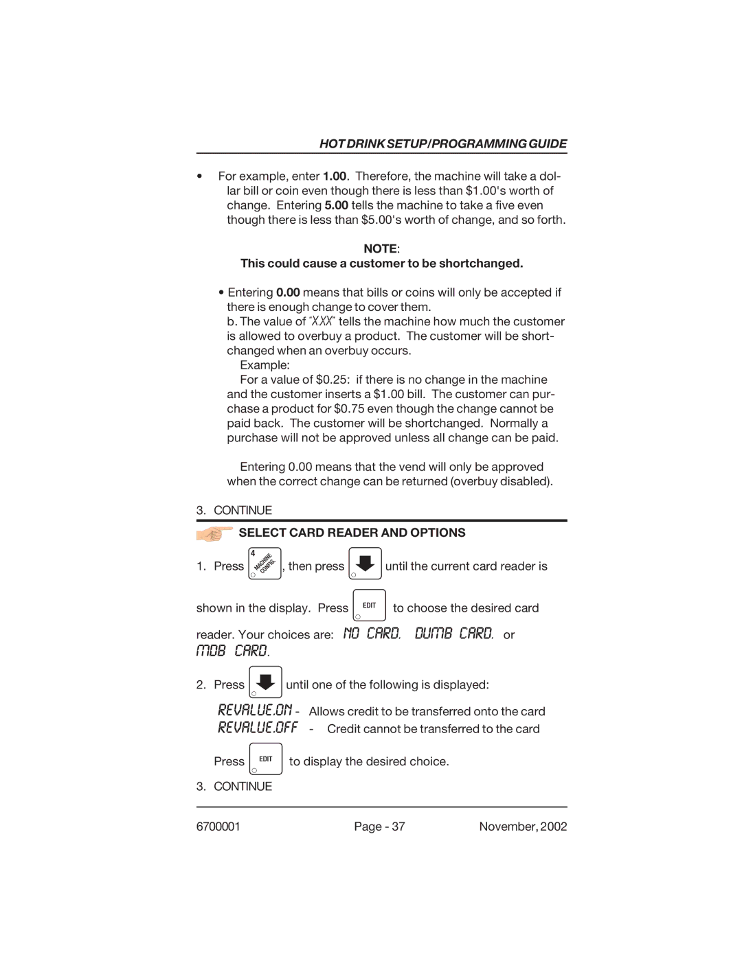 Crane Merchandising Systems 678, 670 manual MDB Card, Select Card Reader and Options 