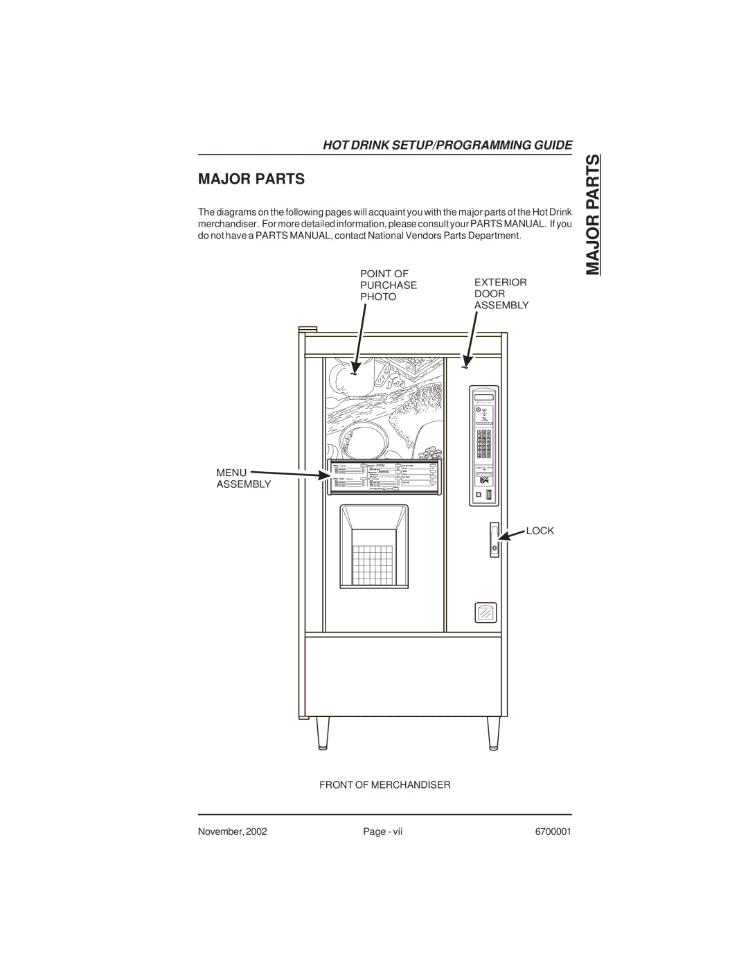 Crane Merchandising Systems 678, 670 manual Major Parts 