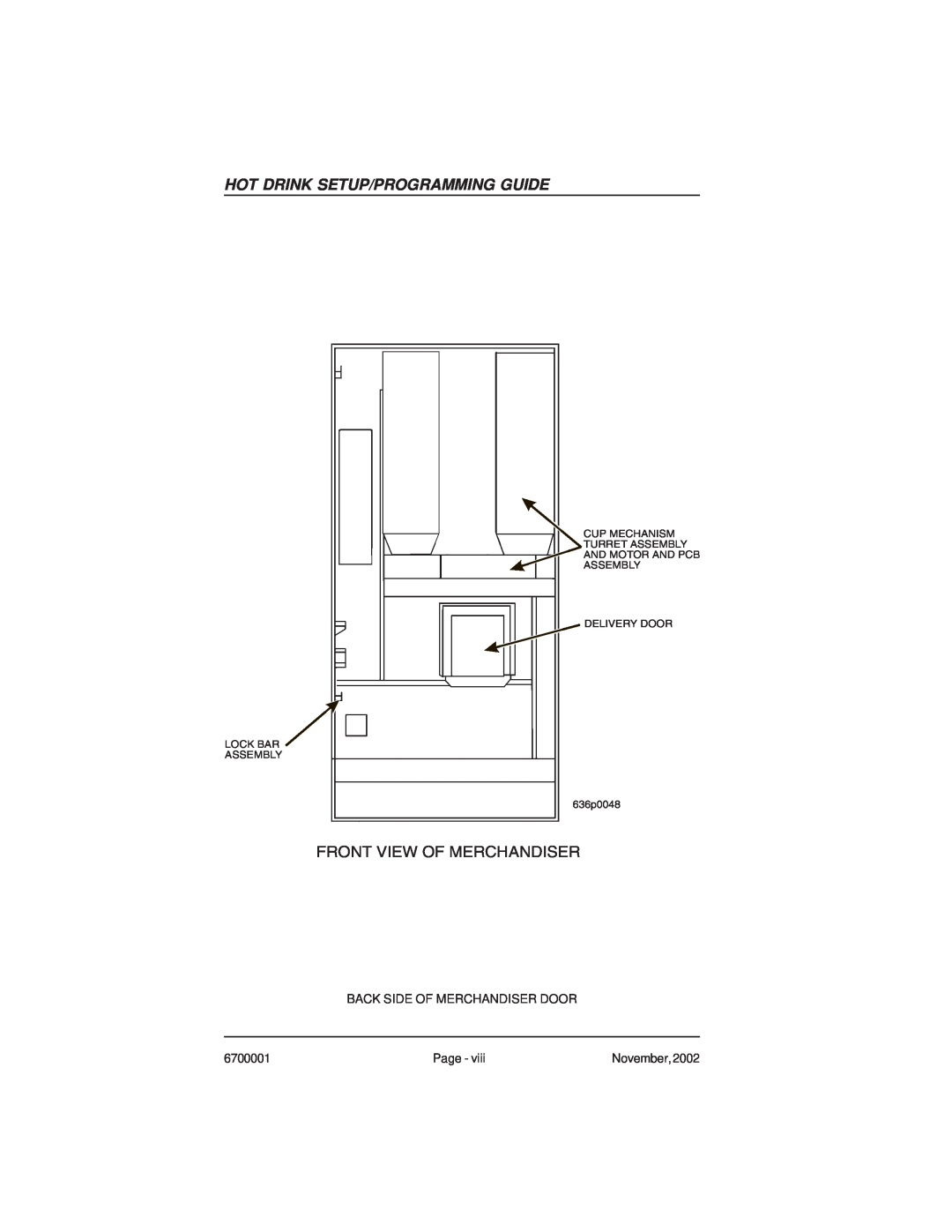 Crane Merchandising Systems 670, 678 manual Hot Drink Setup/Programming Guide, Front View Of Merchandiser 