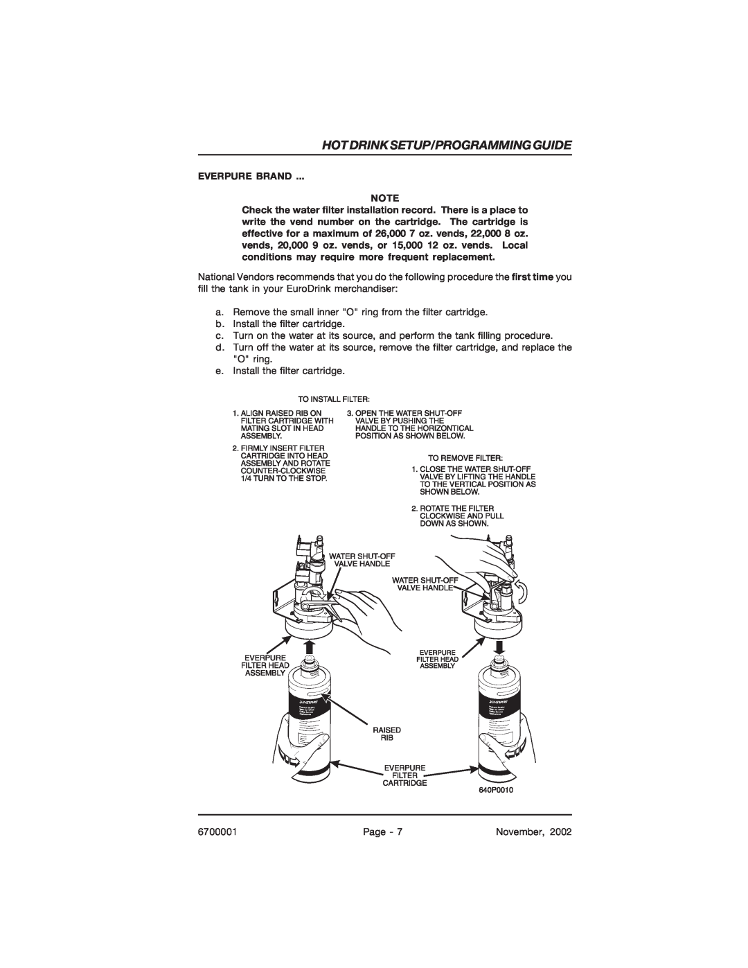 Crane Merchandising Systems 678, 670 manual Hot Drink Setup/Programming Guide, Everpure Brand 