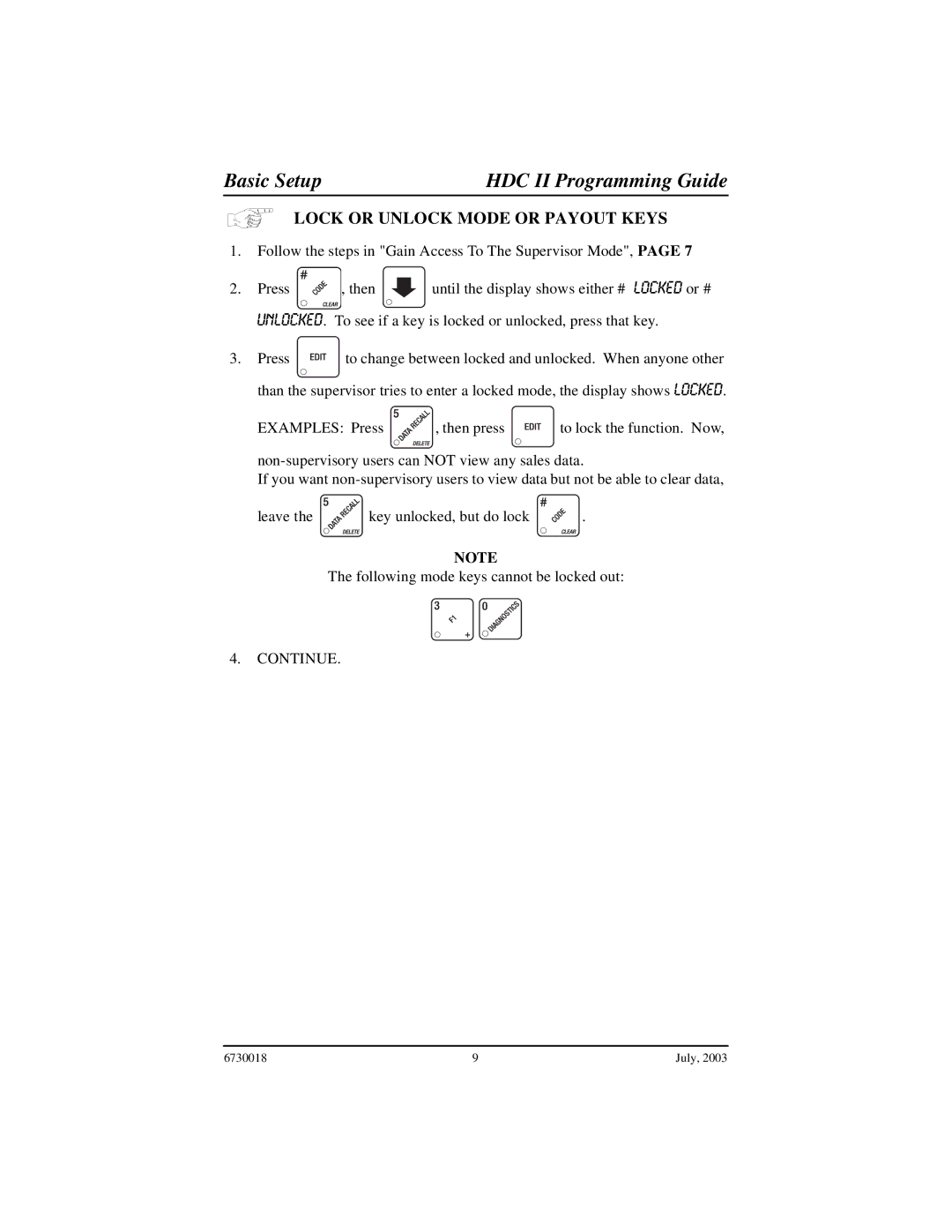 Crane Merchandising Systems 677, 673, 675 manual Lock or Unlock Mode or Payout Keys 